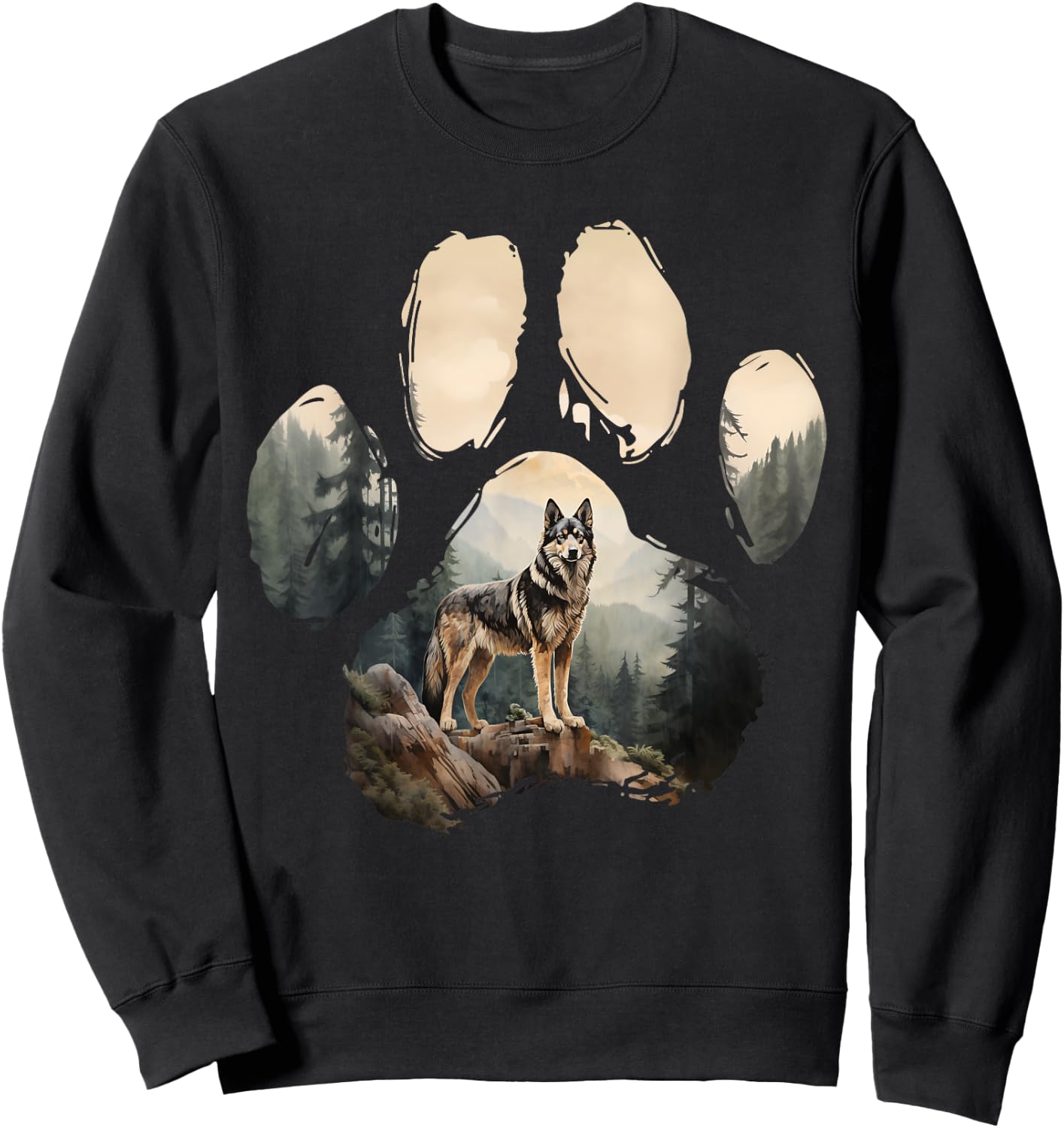 Shepsky Mountain Paw Design Dog Mom Dad Sweatshirt - Sweatshirt | Black