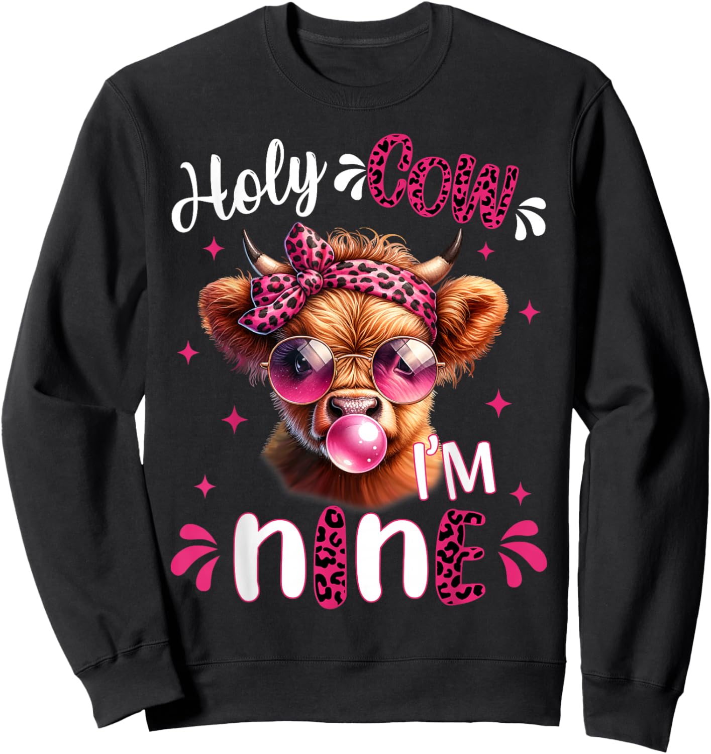 I'm Nine Years Old Girl It's My 9th Birthday Highland Cow Sweatshirt - Sweatshirt | Black