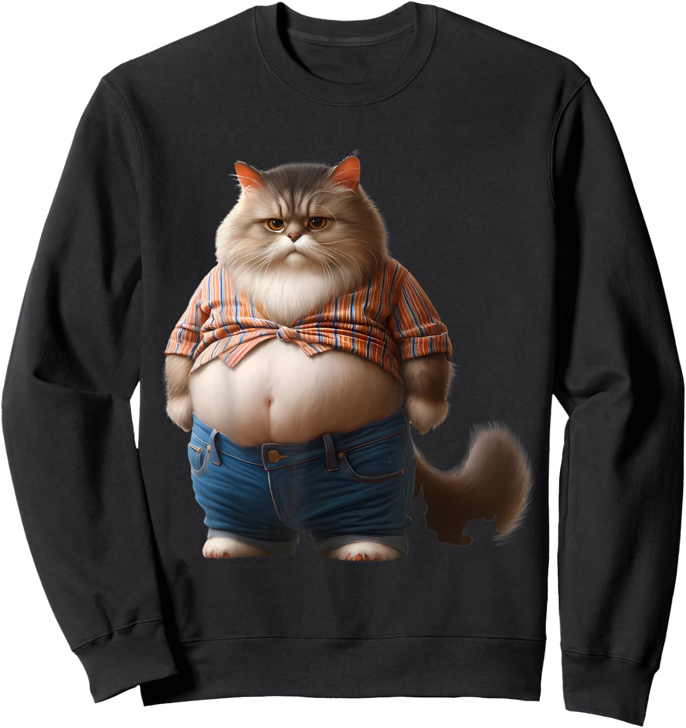 Funny Fat Cat Graphic Fat Kitten Design Chubby Cat Lover Men Women Girls Kids Sweatshirt - Sweatshirt | Black