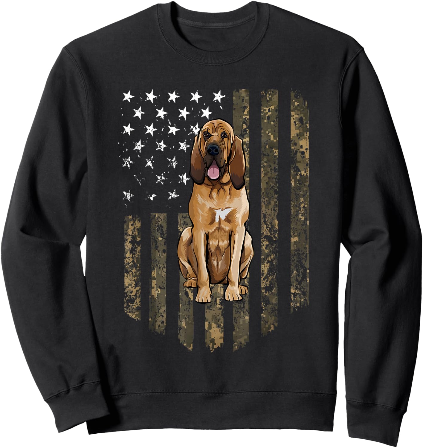 Camo American Flag Bloodhound 4th of July USA Sweatshirt - Sweatshirt | Black