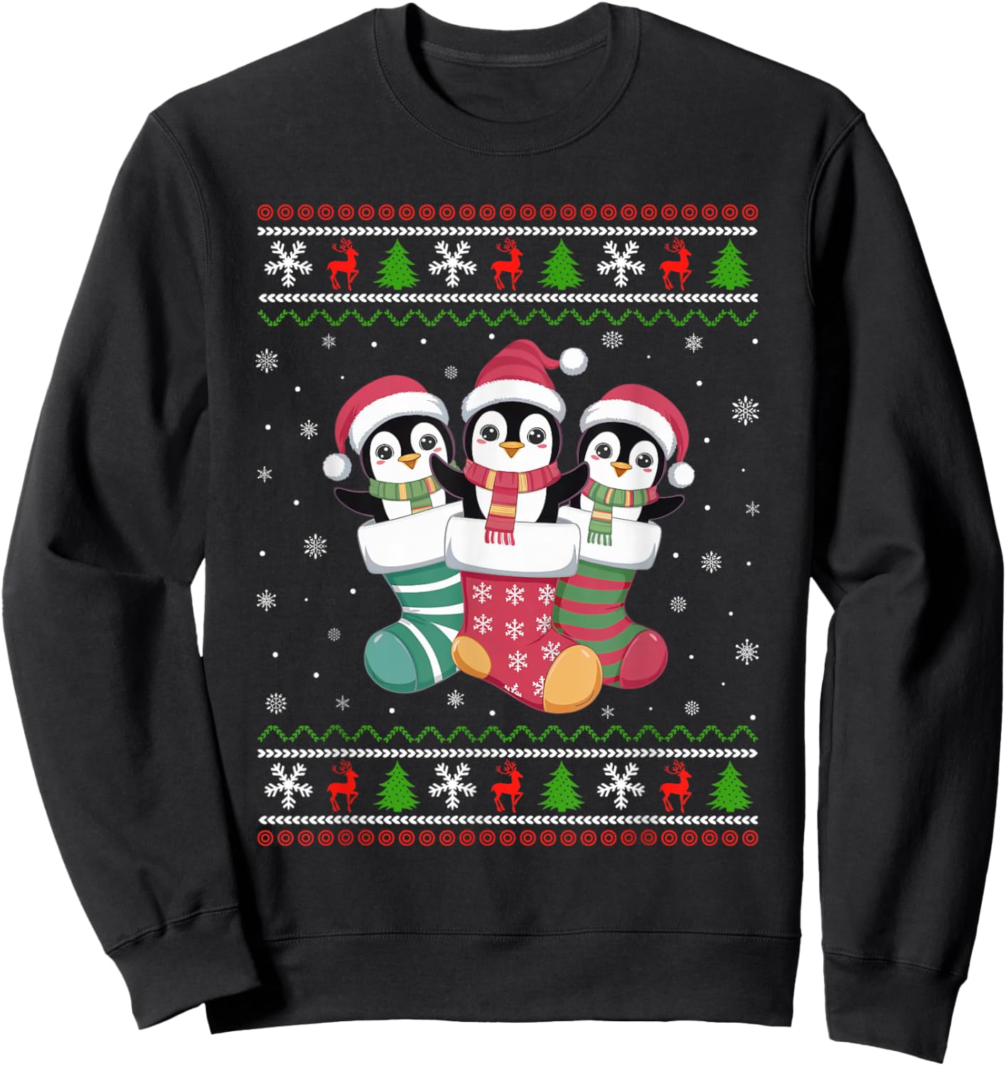 Ugly Xmas Sweater Penguin In Christmas Socks Sweatshirt - Sweatshirt | Black