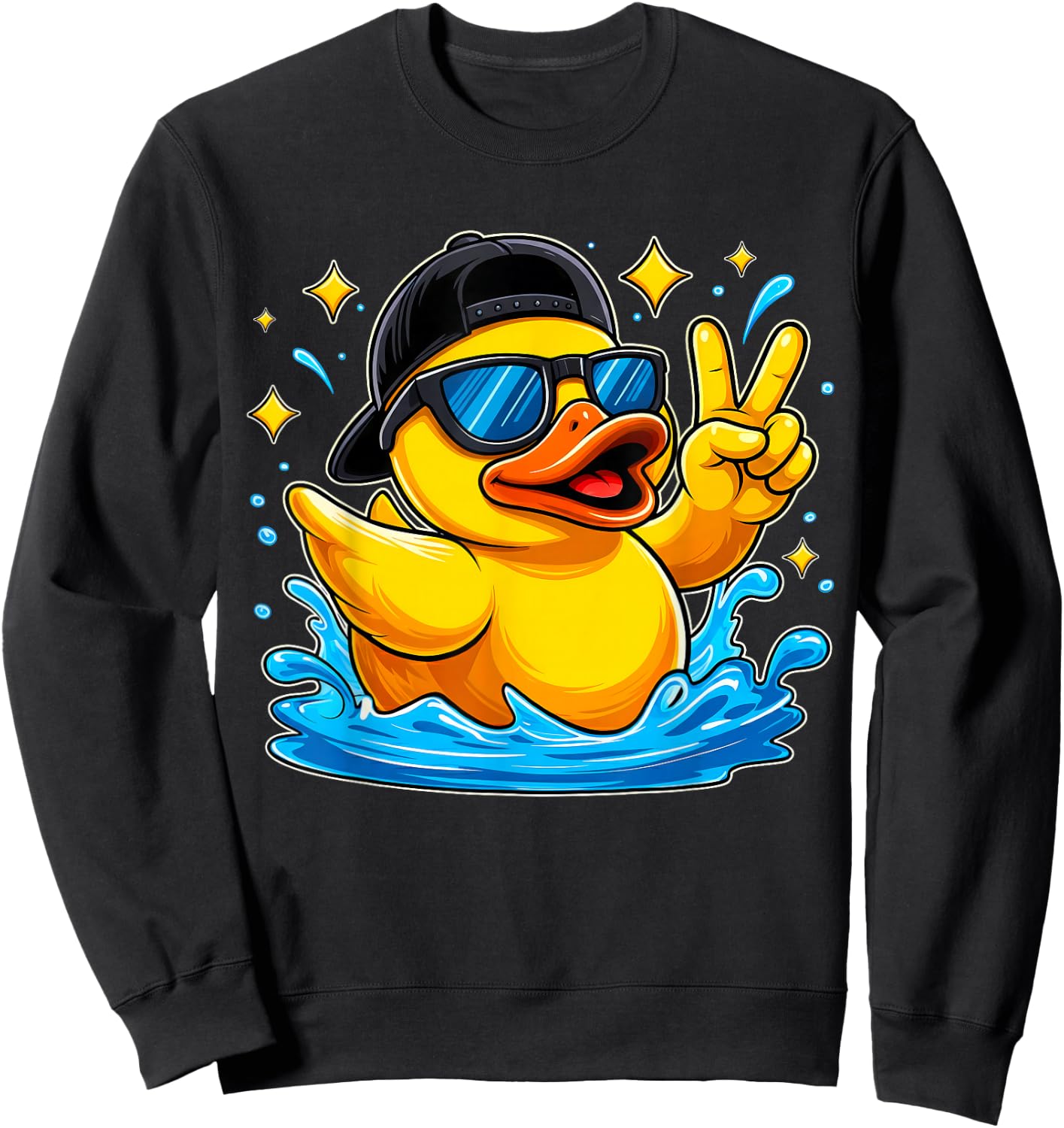 Funny Peace Sign Yellow Rubber Duck Sunglasses Kids Boys Sweatshirt - Sweatshirt | Black