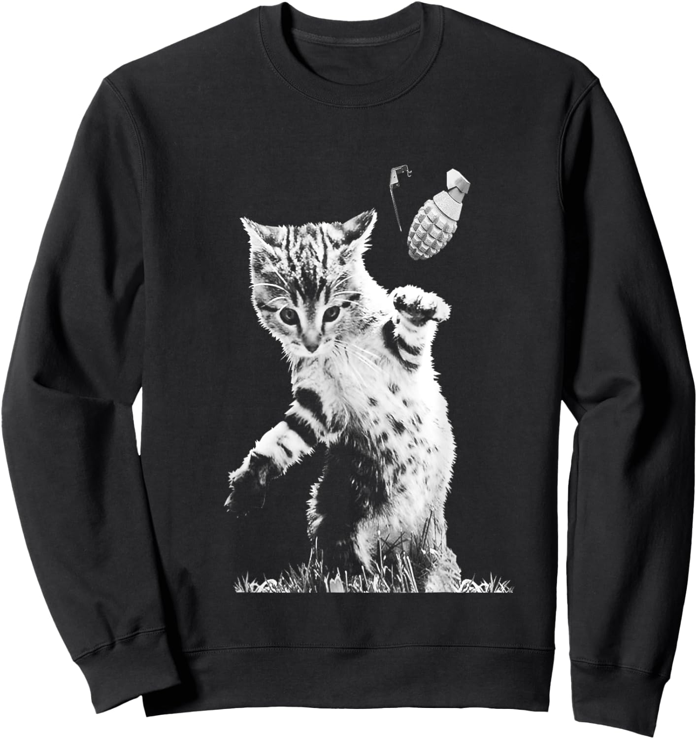Cat Throwing Grenade Funny Kitty Cat Grenade Scene Cat Lover Sweatshirt - Sweatshirt | Black