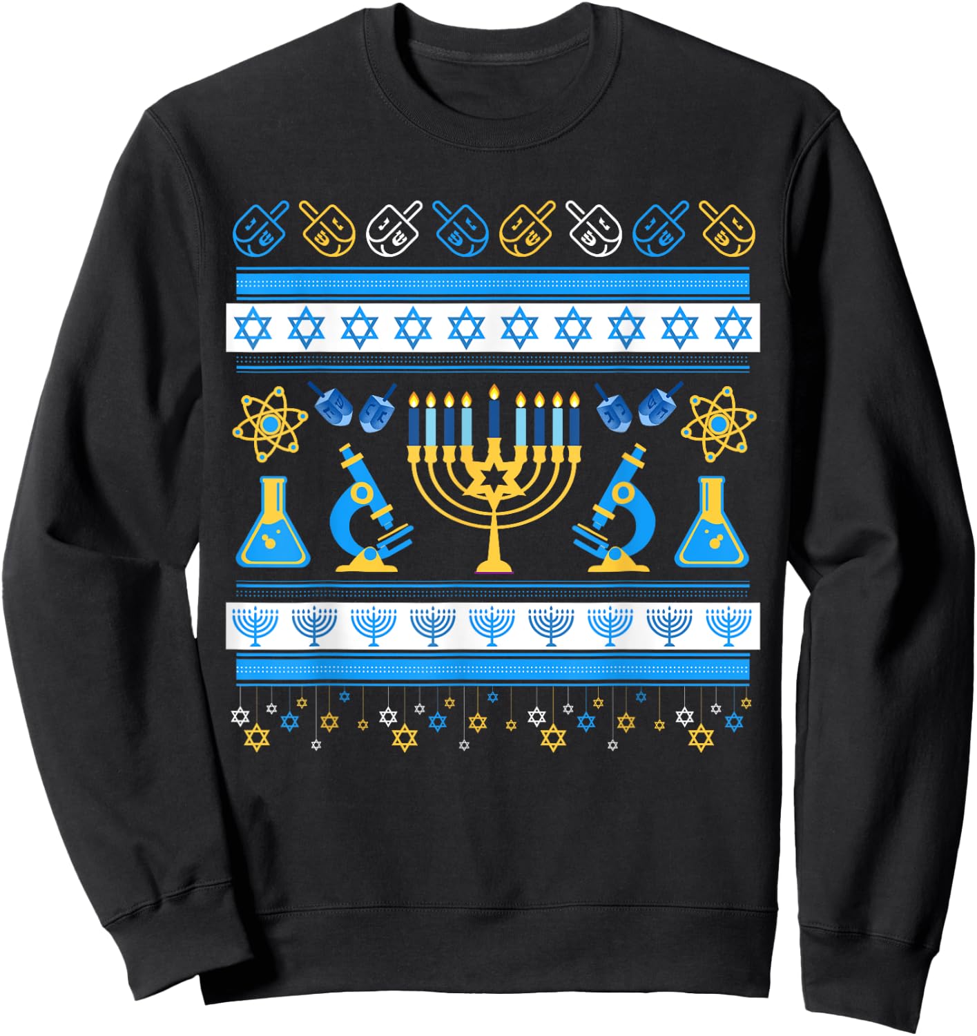 Science Laboratory Ugly Hanukkah Sweater | Dreidel | DNA Sweatshirt - Sweatshirt | Black
