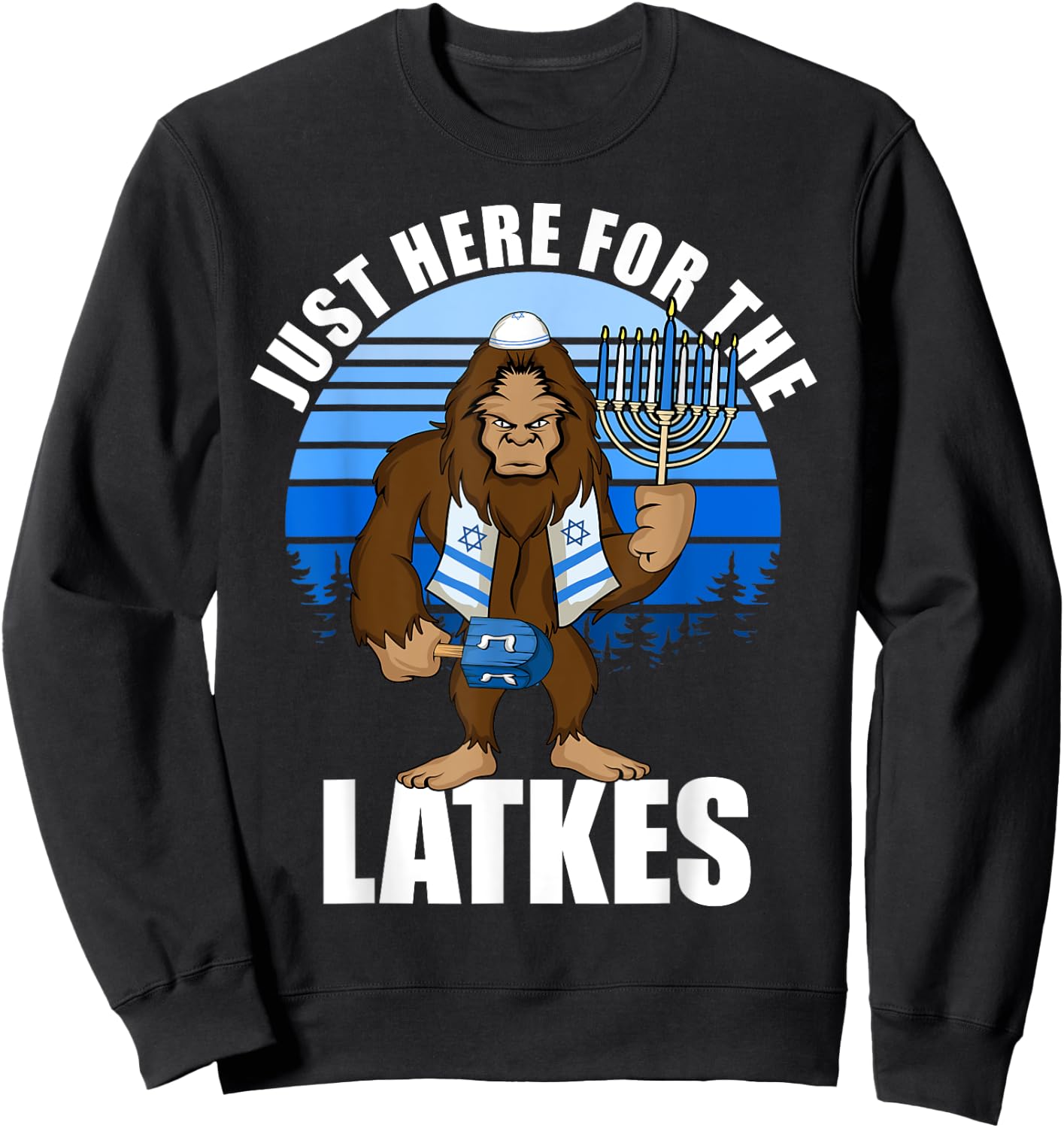 Just Here For The Latkes Hanukkah Bigfoot Boy Men Sweatshirt - Sweatshirt | Black
