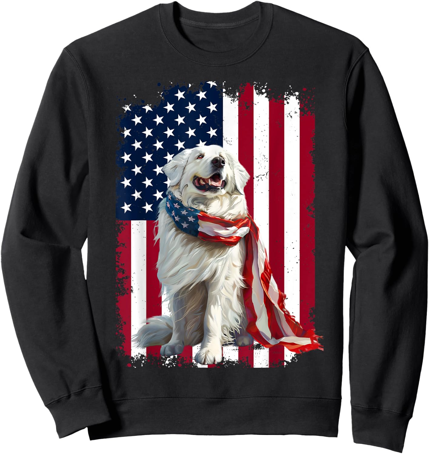 Great Pyrenees American Flag 4th Of July Great Pyrenees Sweatshirt - Sweatshirt | Black