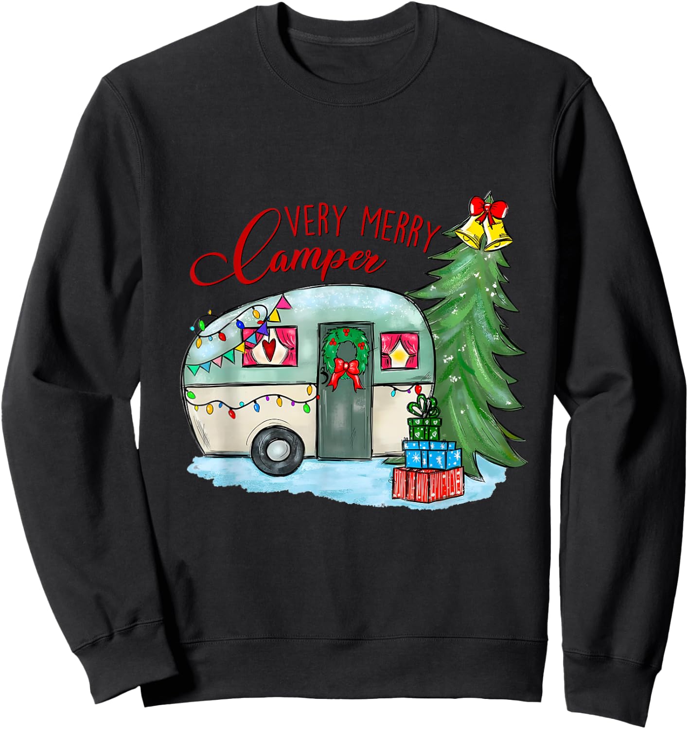 Very Merry Camper Christmas Santa Camper Camping Truck Xmas Sweatshirt - Sweatshirt | Black