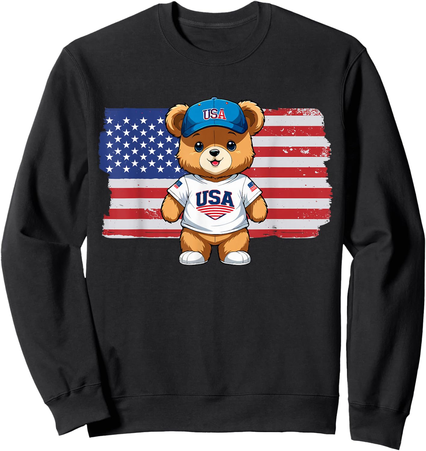 America US Flag Teddy Bear Patriot Sweatshirt - Sweatshirt | Black