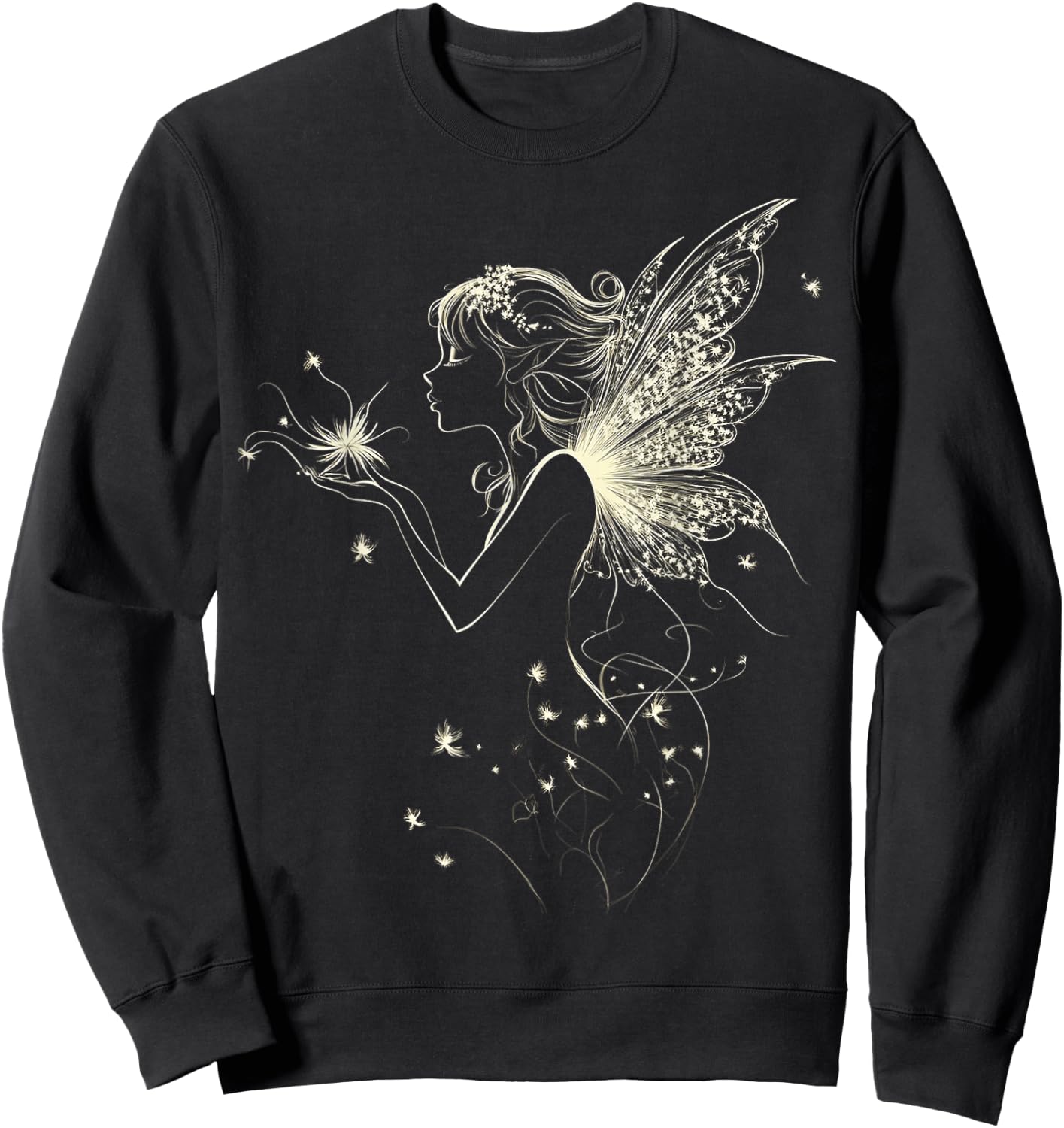 Fairy Mythical Motif Fantasy Illustration Fairy Sweatshirt - Sweatshirt | Black