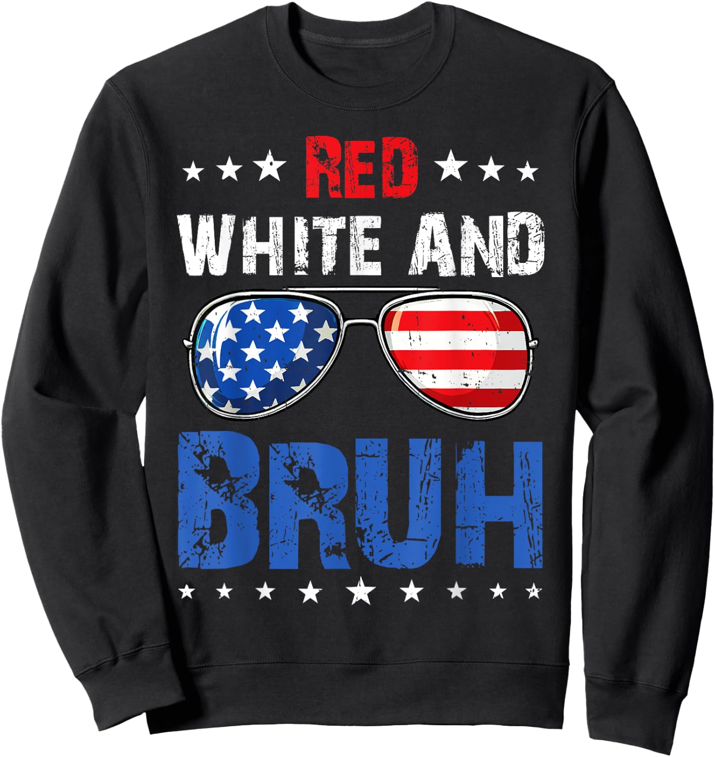 Red White And Bruh 4th Of July Boys Patriotic Teens Kids Sweatshirt - Sweatshirt | Black