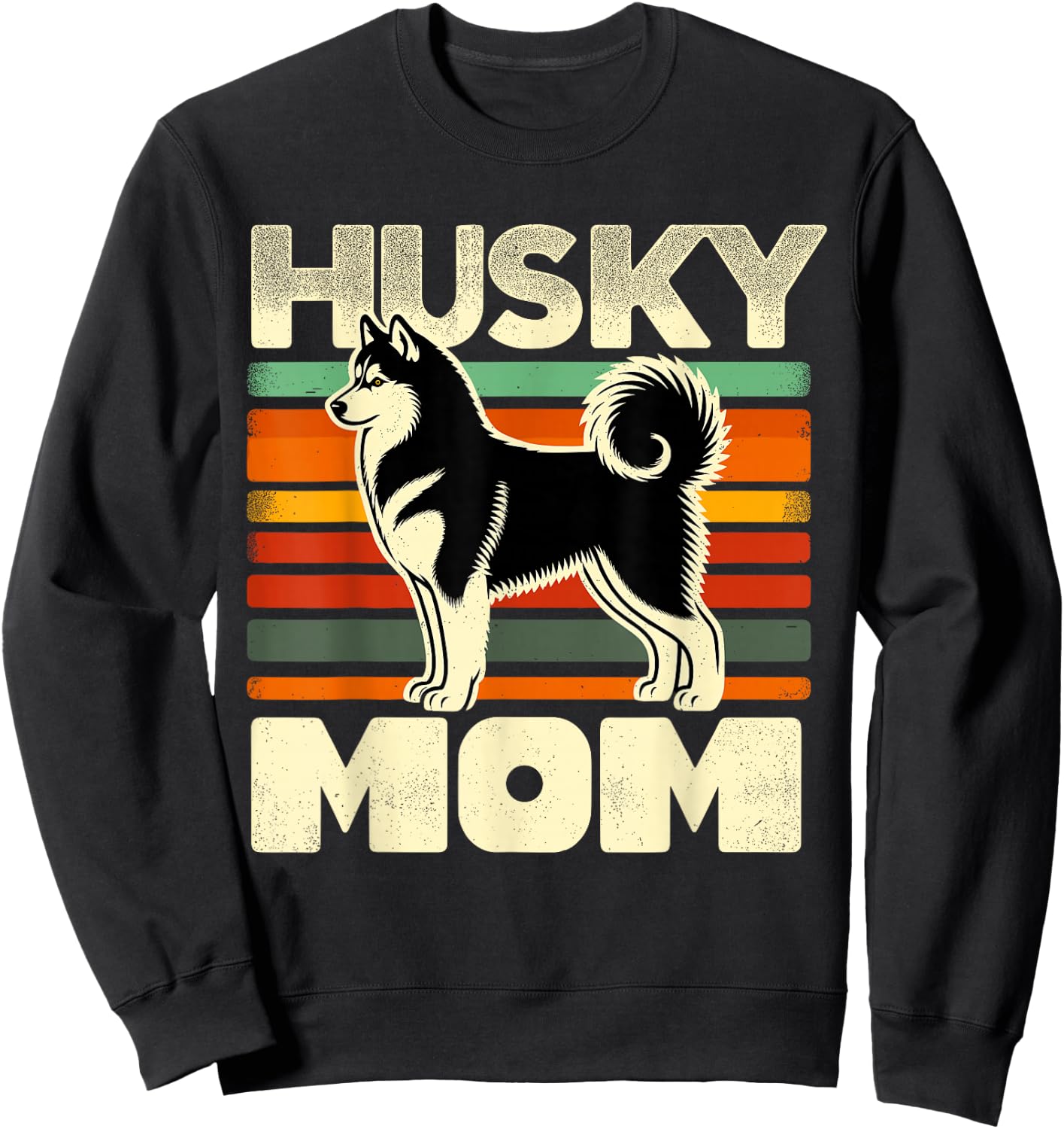 Retro Husky Mom Dog Mother Pet Siberian Huskies Mama Sweatshirt - Sweatshirt | Black
