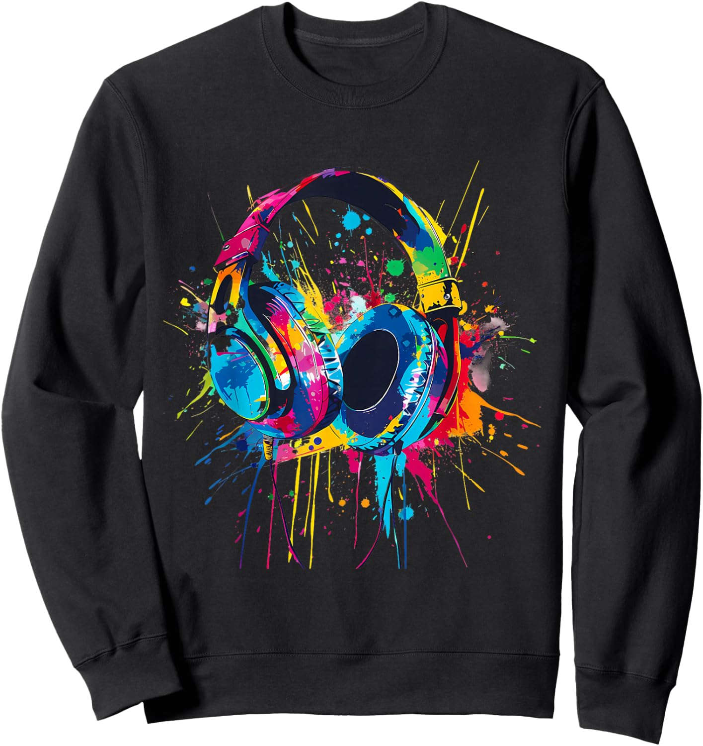 Headphones Music DJ Music Headphones Splash EDM Music Lover Sweatshirt - Sweatshirt | Black
