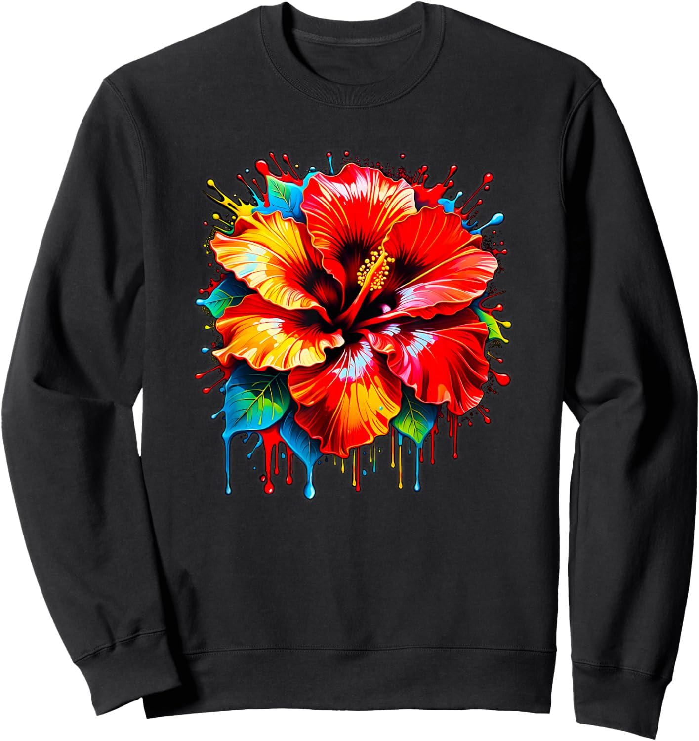Cute Colorful Maga Hibiscus Flower Graphic Summer Design Women Kids Sweatshirt - Sweatshirt | Black
