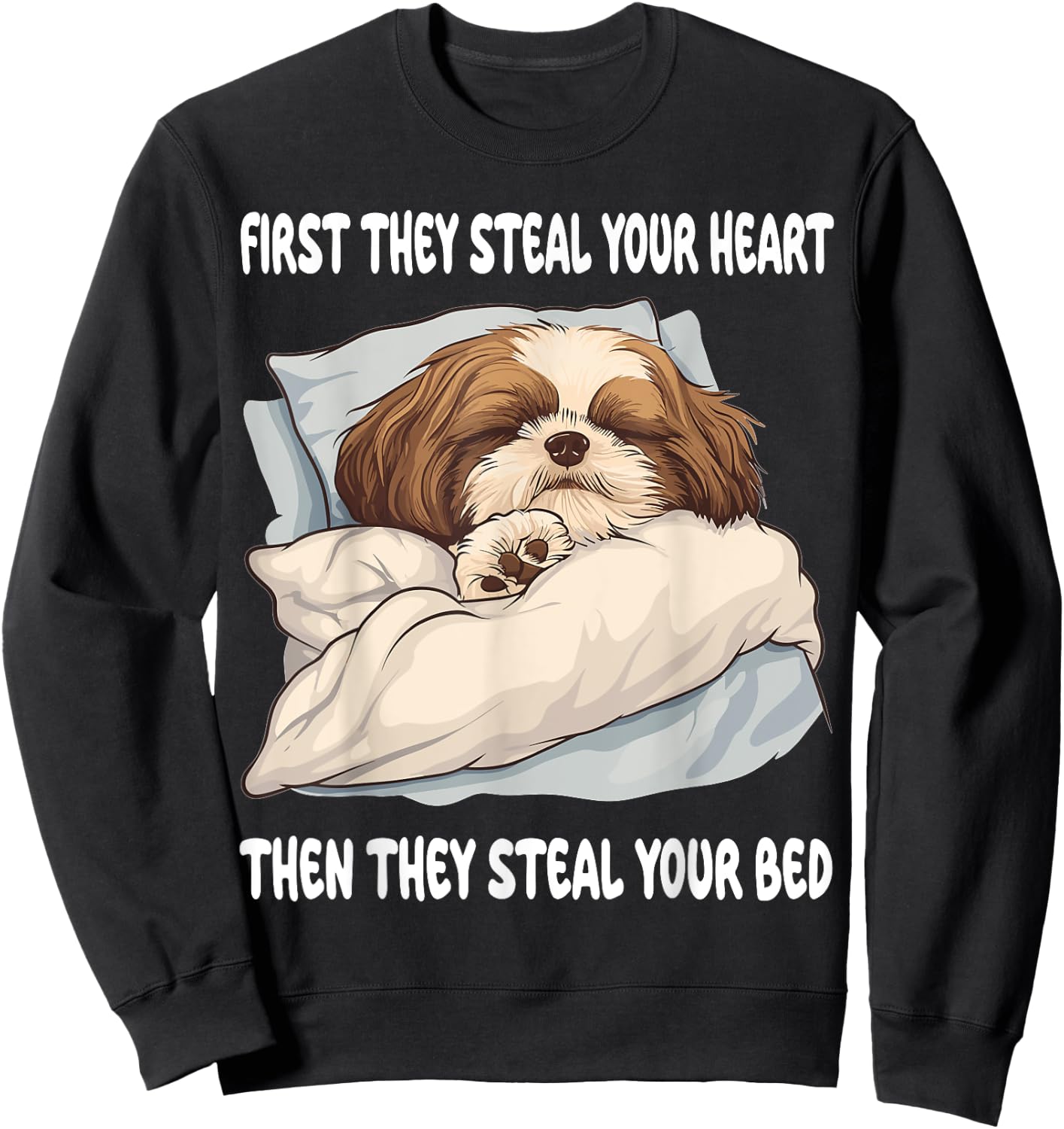 Shih Tzu Sleeping Pajamas Nightgown Sweatshirt - Sweatshirt | Black