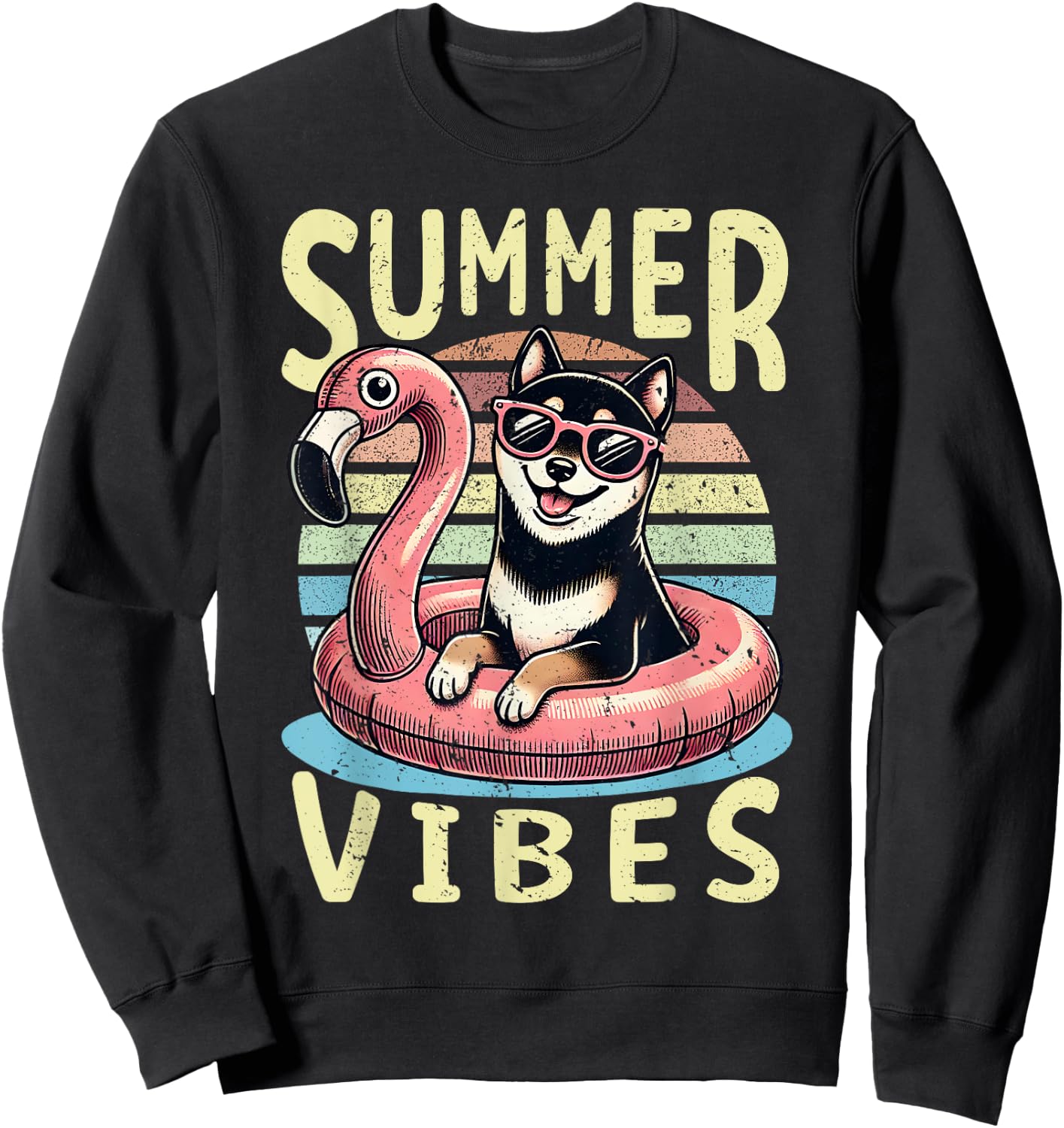 Retro Summer Vibes Black and Tan Shiba Inu Dog Vacation Trip Women Girls Kids Sweatshirt - Sweatshirt | Black