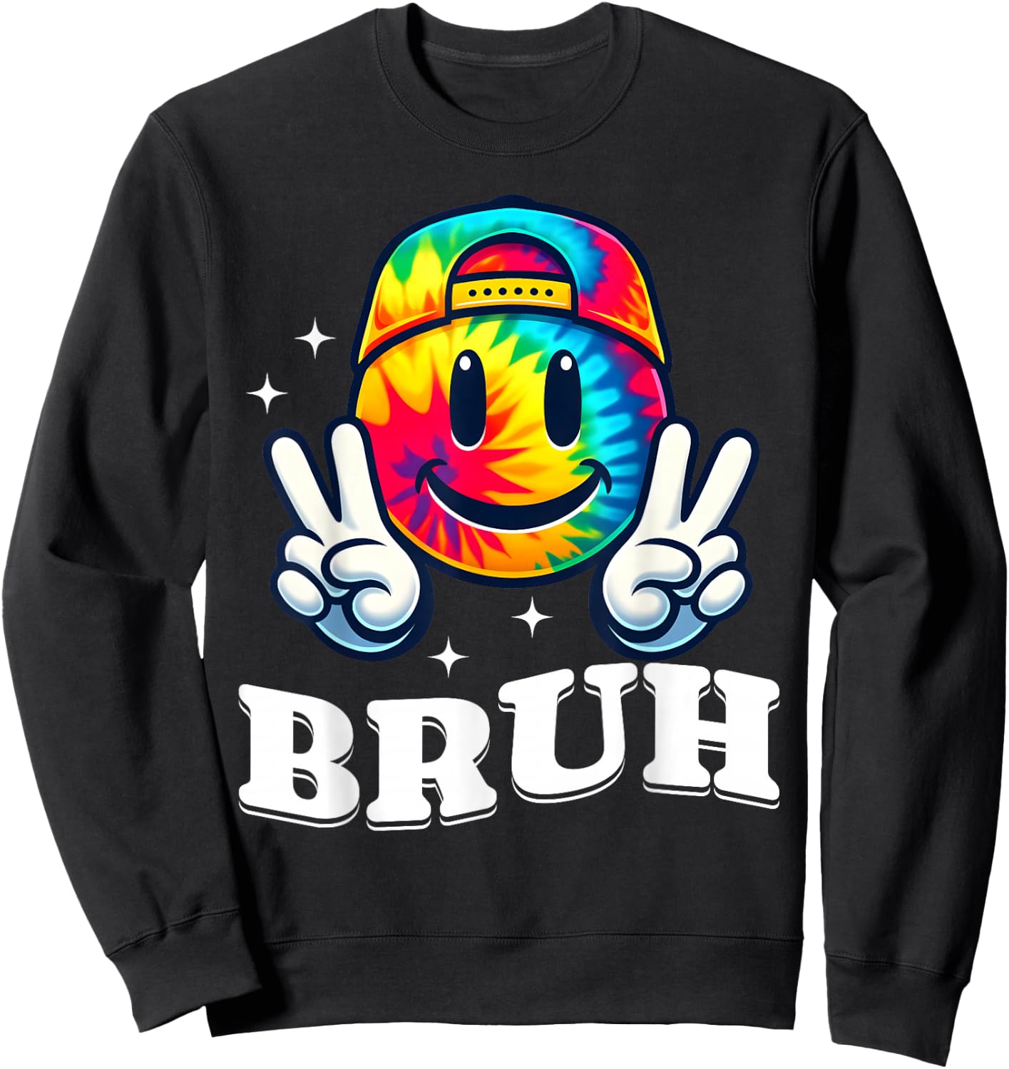 Peace Bruh For Girls Kids Boys Tie Dye Retro Groovy Birthday Sweatshirt - Sweatshirt | Black