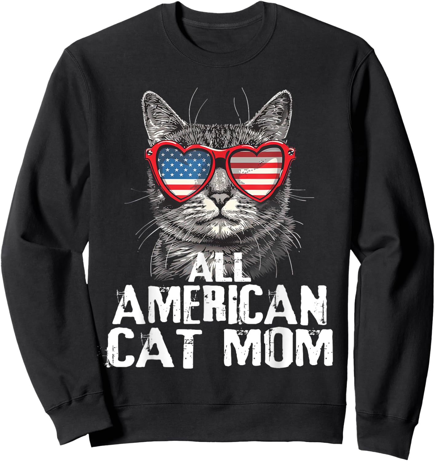 All American Cat Mom 4th Of July Patriotic Women Teen Girls Sweatshirt - Sweatshirt | Black