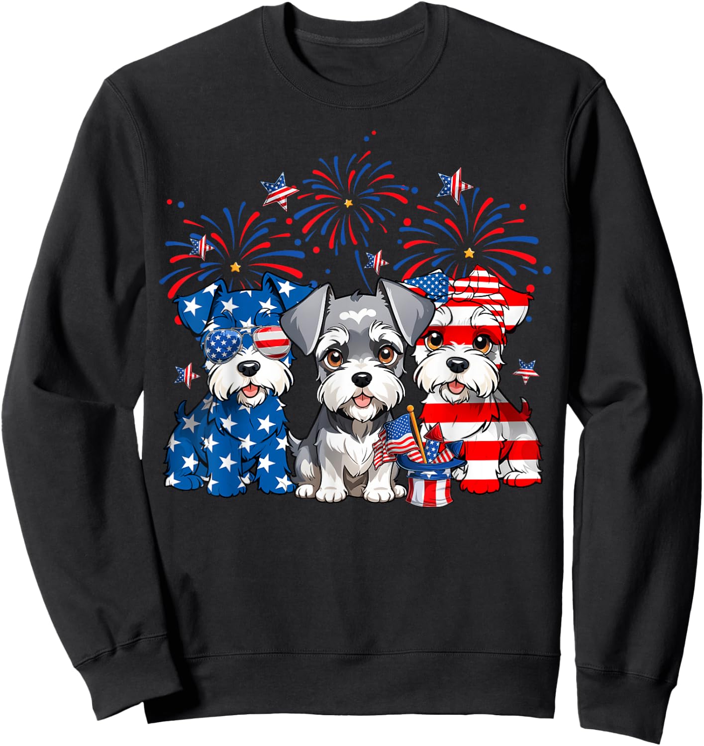 Red White Blue Schnauzer Dog Lovers USA Flag 4th Of July Sweatshirt - Sweatshirt | Black