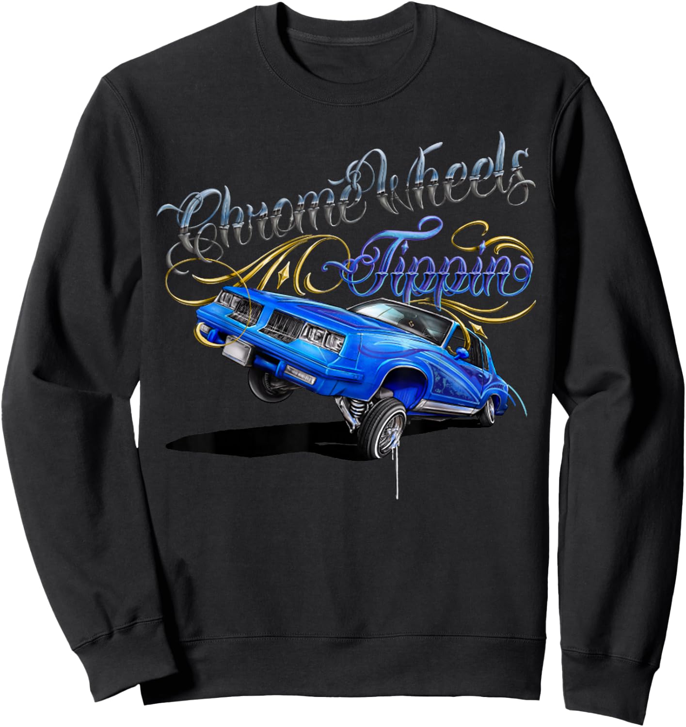 Retro Chrome Wheels Tippin Lowrider chrome wheel Sweatshirt - Sweatshirt | Black