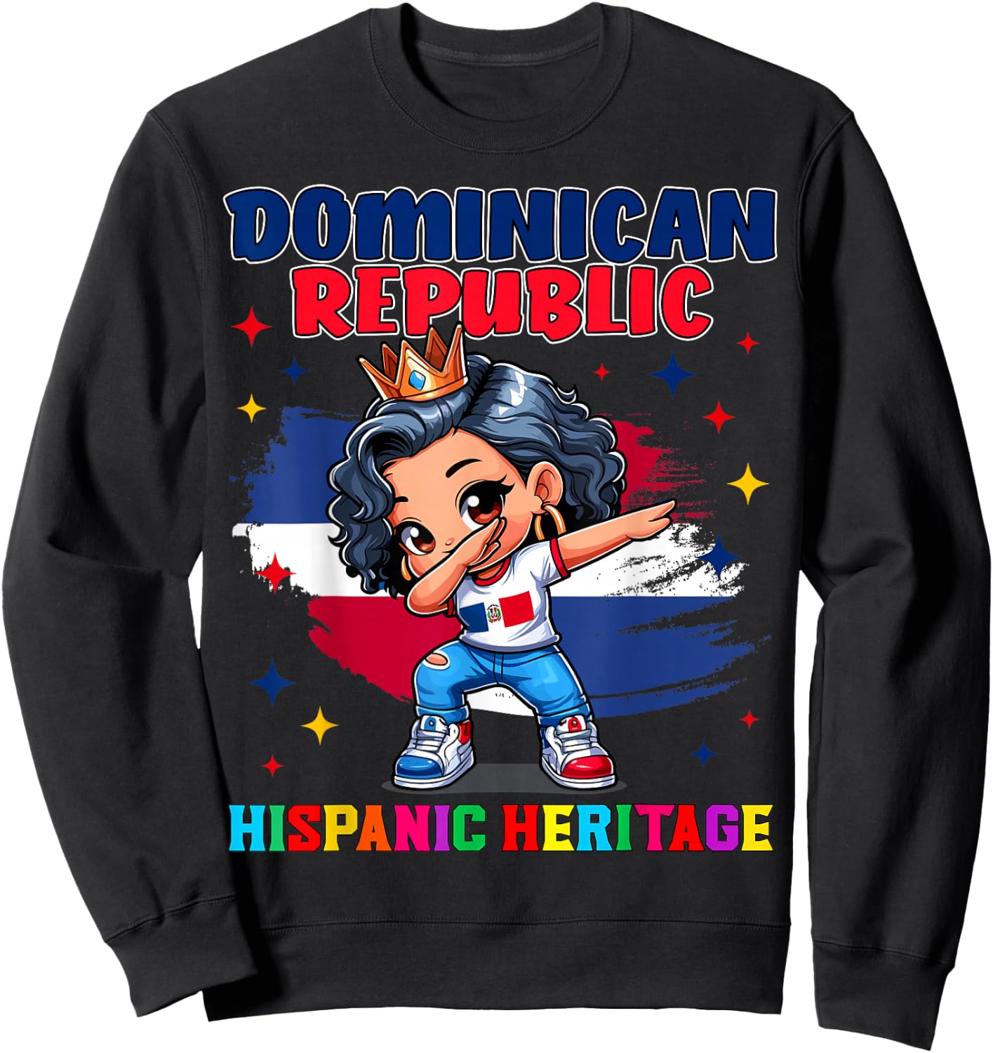 Dominican Republic Girl Hispanic Heritage Celebration kids Sweatshirt - Sweatshirt | Black