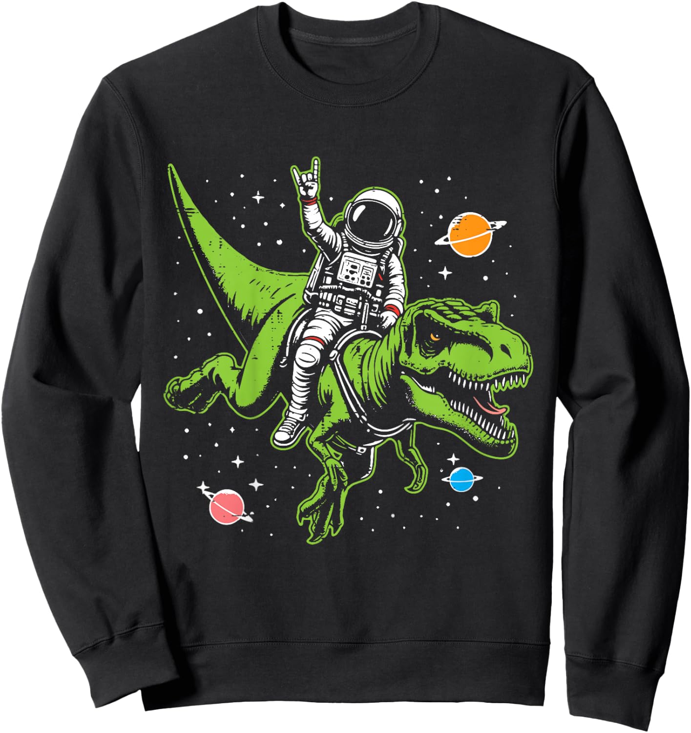 Kids Astronaut On Dino Trex Rock Space Rocker Boys Kids Toddler Sweatshirt - Sweatshirt | Black