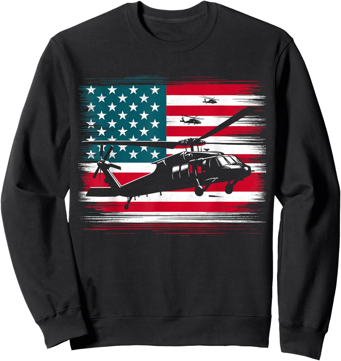 Helicopter USA Vintage Flag American Patriotic Sweatshirt - Sweatshirt | Black