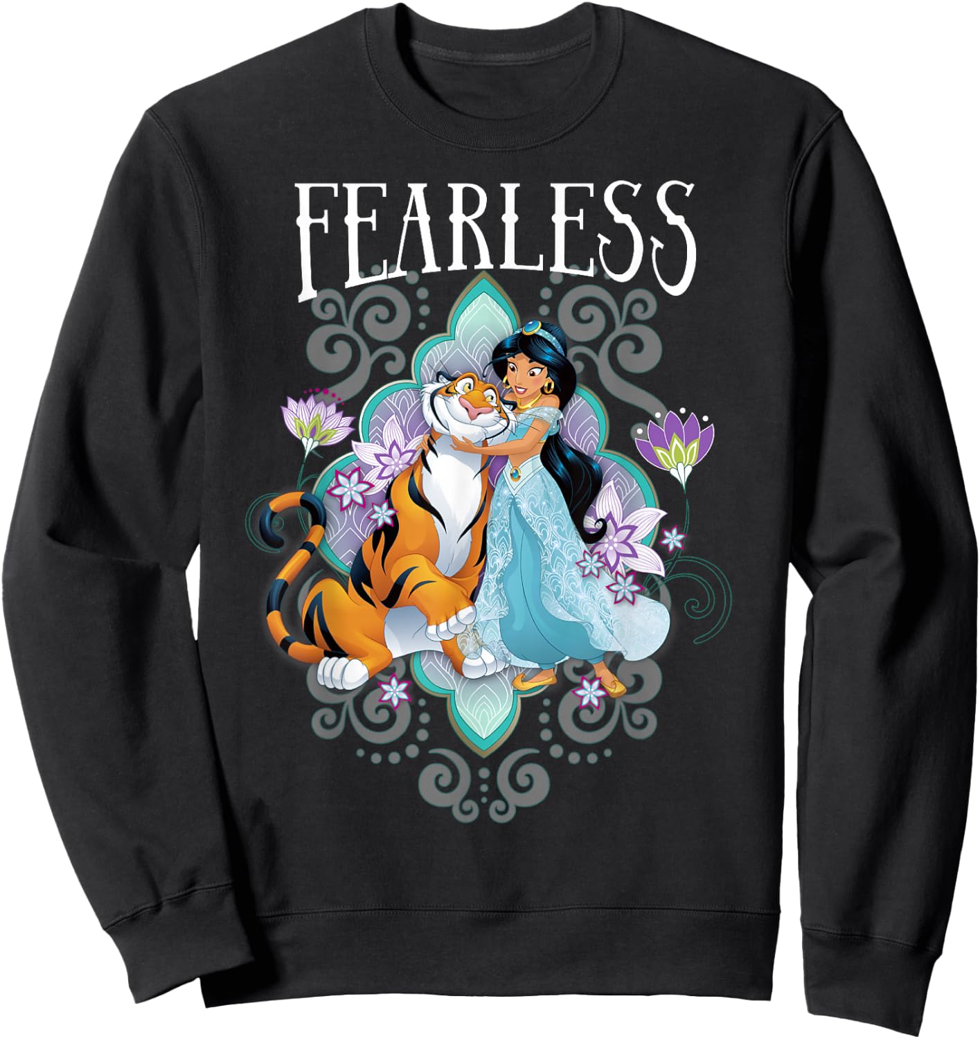 Disney Aladdin Jasmine and Rajah Fearless Mandala Portrait Sweatshirt - Sweatshirt | Black