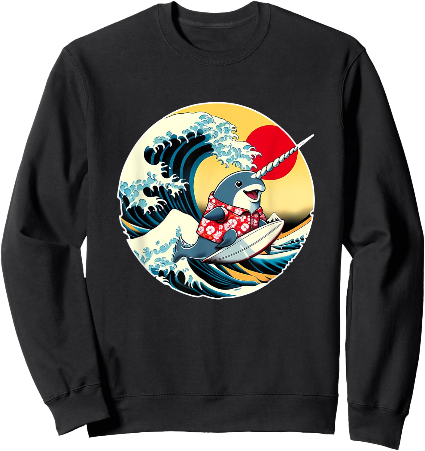 Great Wave Kanagawa Narwhal Surfing Sweatshirt - Sweatshirt | Black