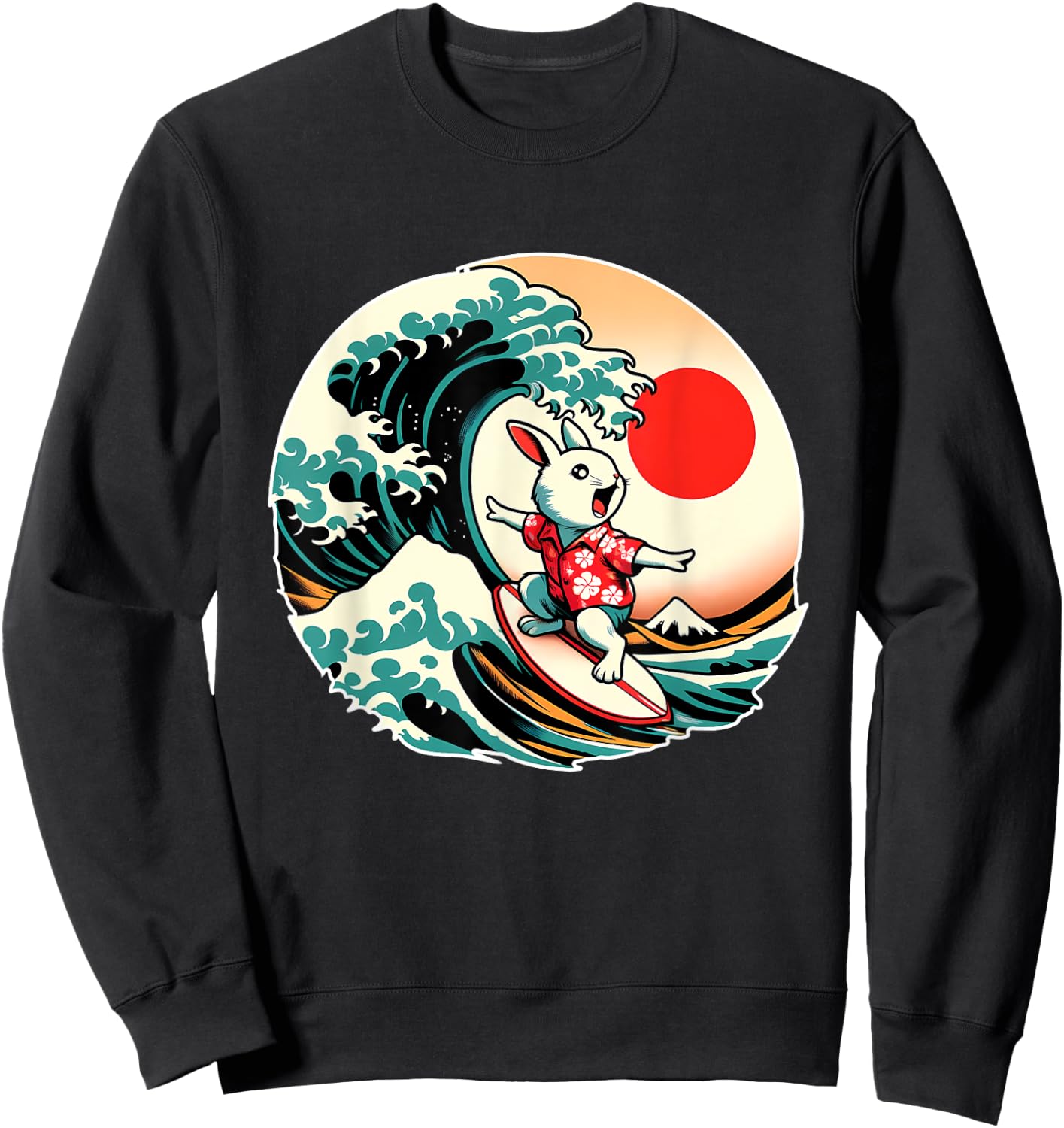 Great Wave Kanagawa Rabbit Surfing Sweatshirt - Sweatshirt | Black