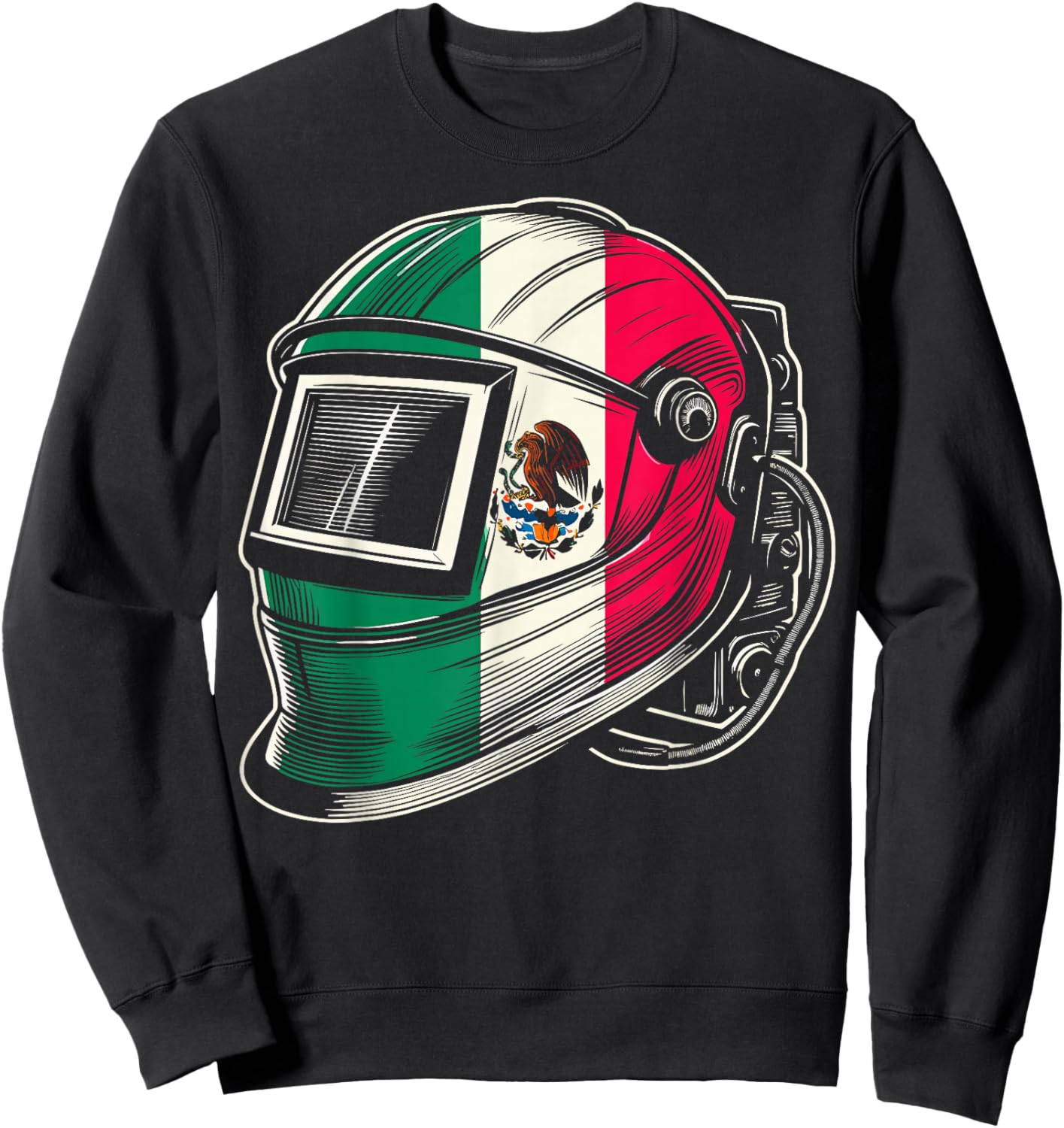 Mexico Flag Pipeliner Welding Hood Distressed Welder Sweatshirt - Sweatshirt | Black