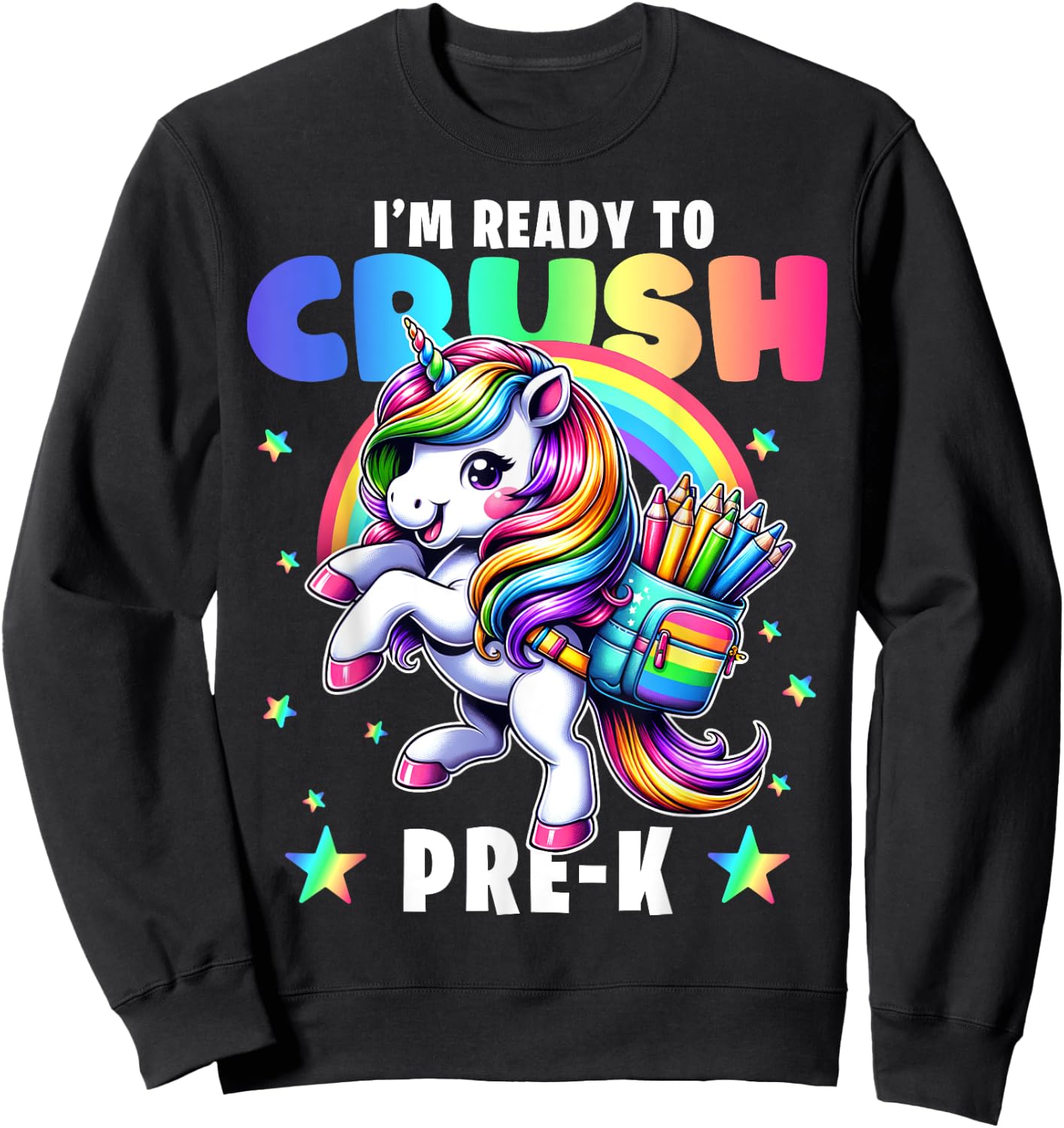 Crush Pre-K Girls Back to School Unicorn First Day Preschool Sweatshirt - Sweatshirt | Black