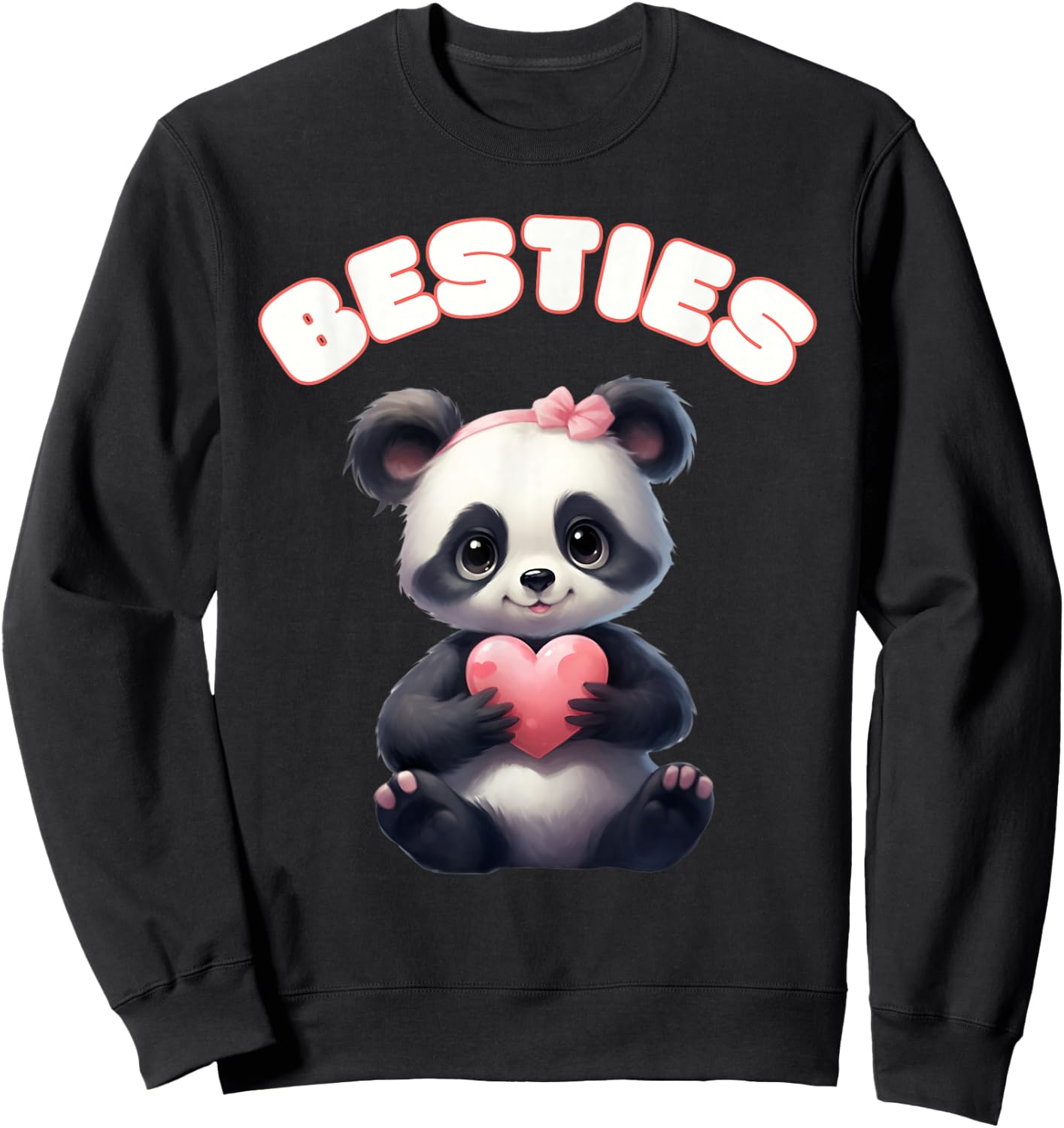 Besties Panda Holding Heart Friendship Summer Vibes Sweatshirt - Sweatshirt | Black