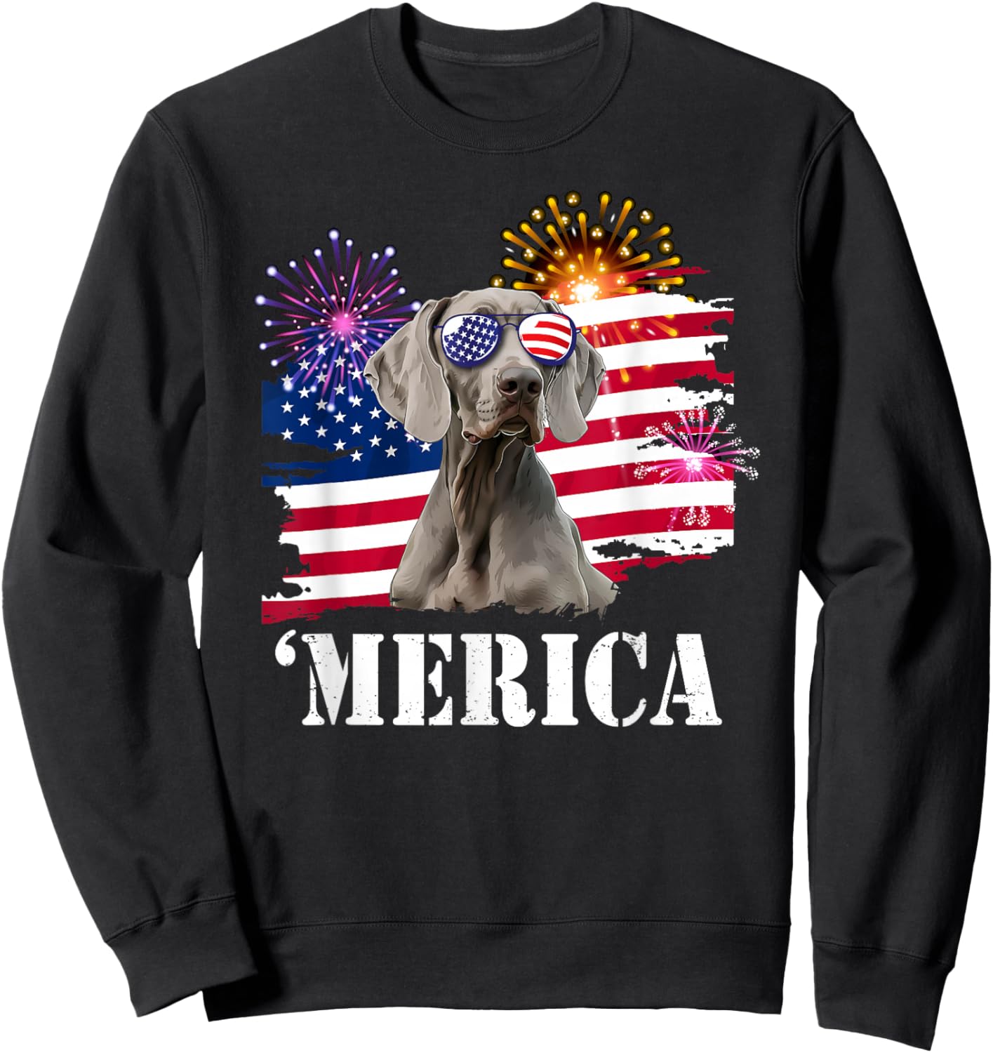 USA Flag 4th of July Fourth Merica Weimaraner Lover Sweatshirt - Sweatshirt | Black