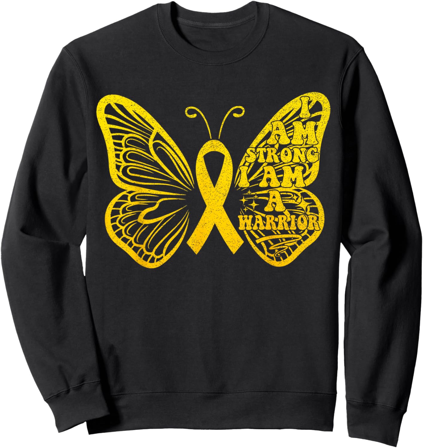I Am Strong I Am a Warrior Childhood Cancer Awareness Sweatshirt - Sweatshirt | Black