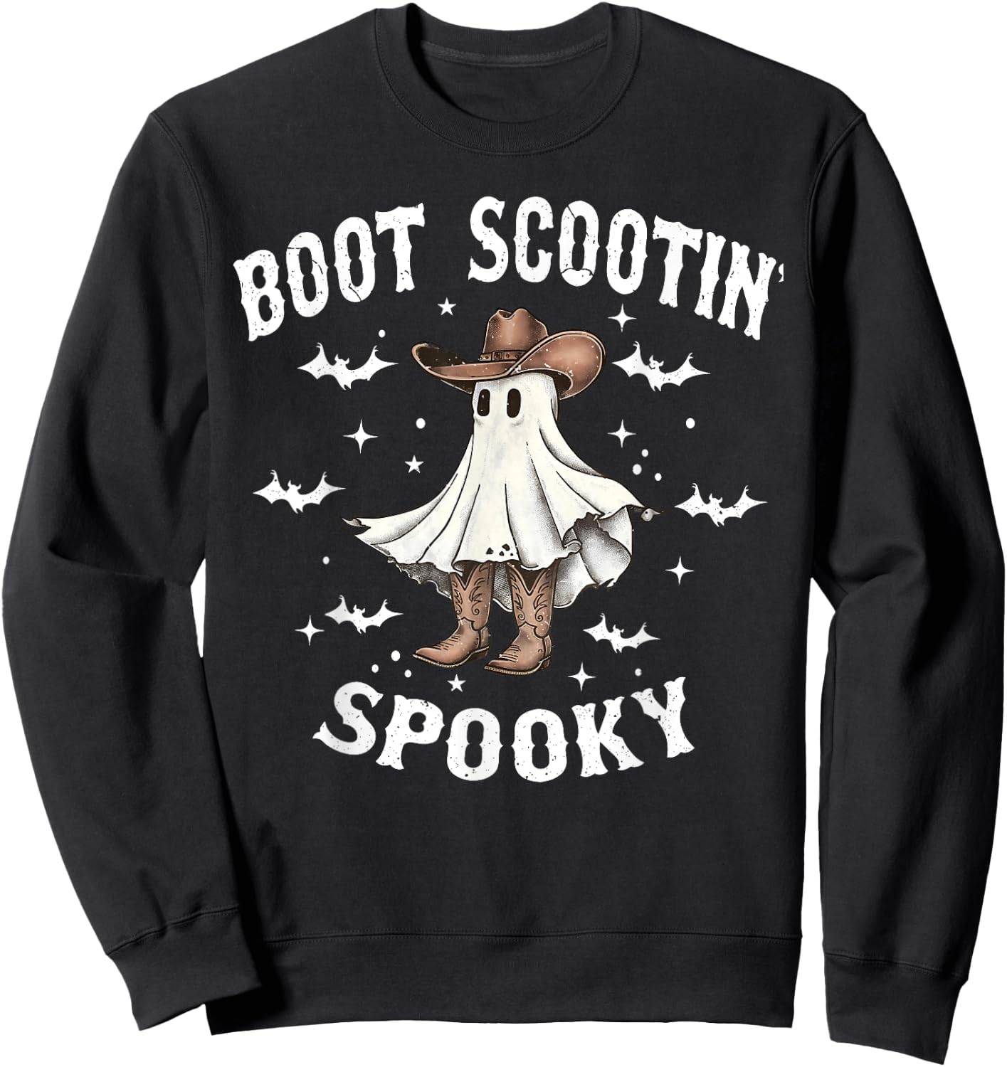 Boot Scootin' Spooky Cowboy Western Ghost Groovy Halloween Sweatshirt - Sweatshirt | Black