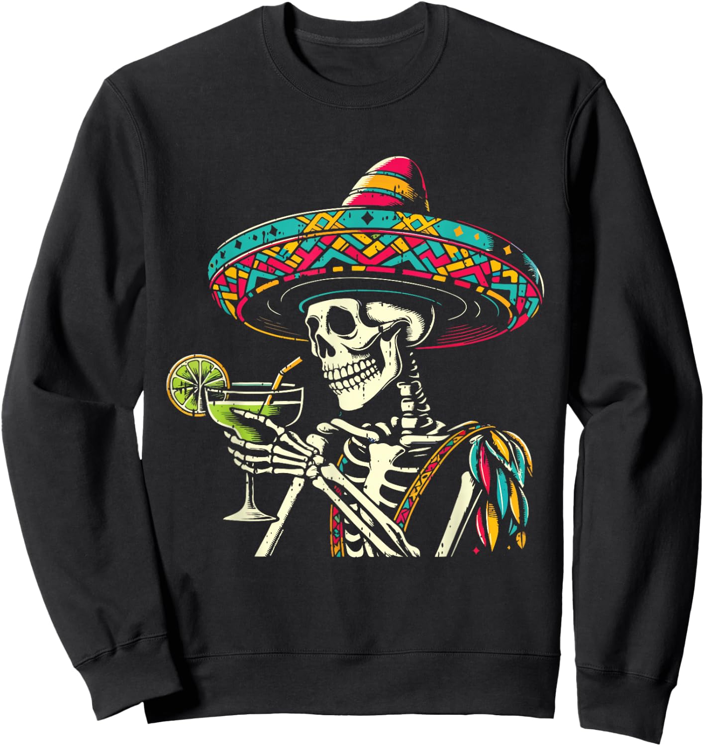 Mexican Skeleton Sombrero Cinco De Mayo Mexican Fiesta Party Sweatshirt - Sweatshirt | Black