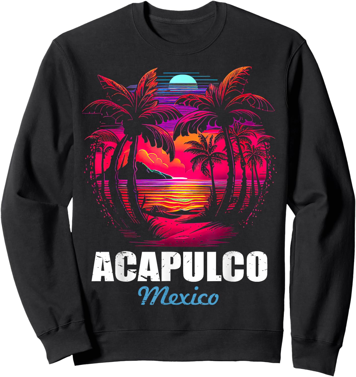 Retro Acapulco Mexico Sunset Vintage Vacation Souvenir Sweatshirt - Sweatshirt | Black