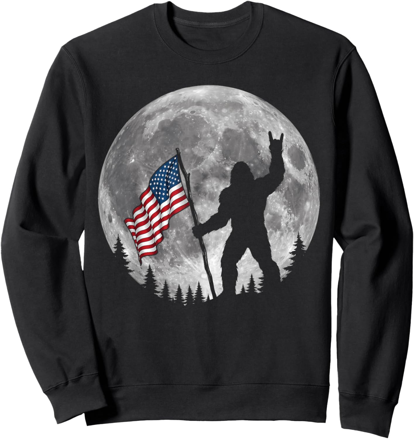 4th of July Bigfoot Sasquatch American Flag Patriotic Men Sweatshirt - Sweatshirt | Black