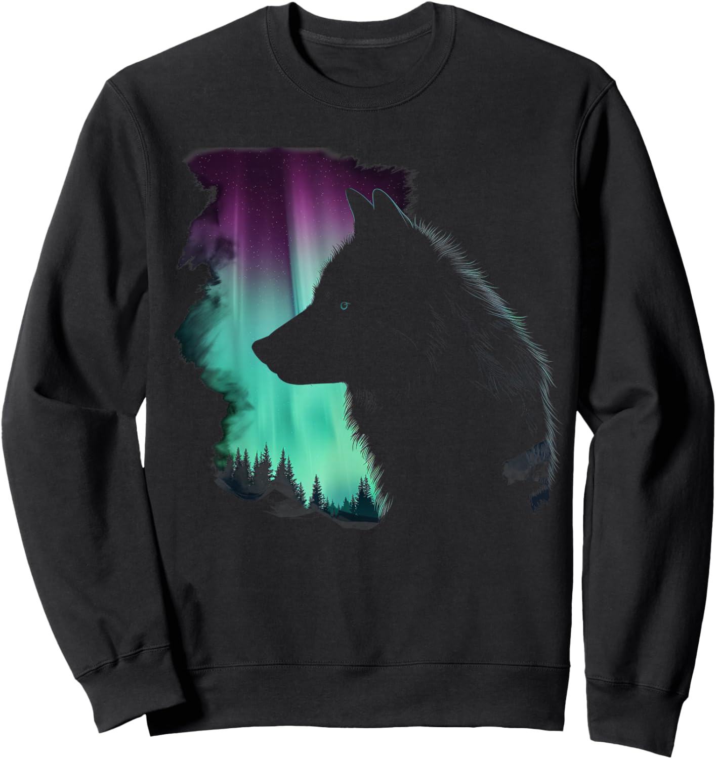Wolf Northern Light Winter Arctic Nature Wolf Lover Sweatshirt - Sweatshirt | Black