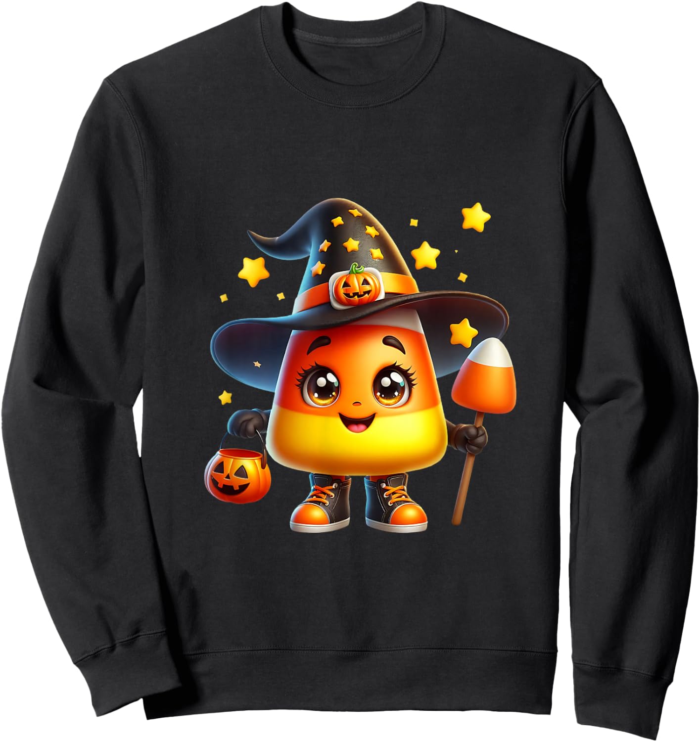 Cute Candy Corn Witch Halloween Costume Autumn Magic Stars Sweatshirt - Sweatshirt | Black