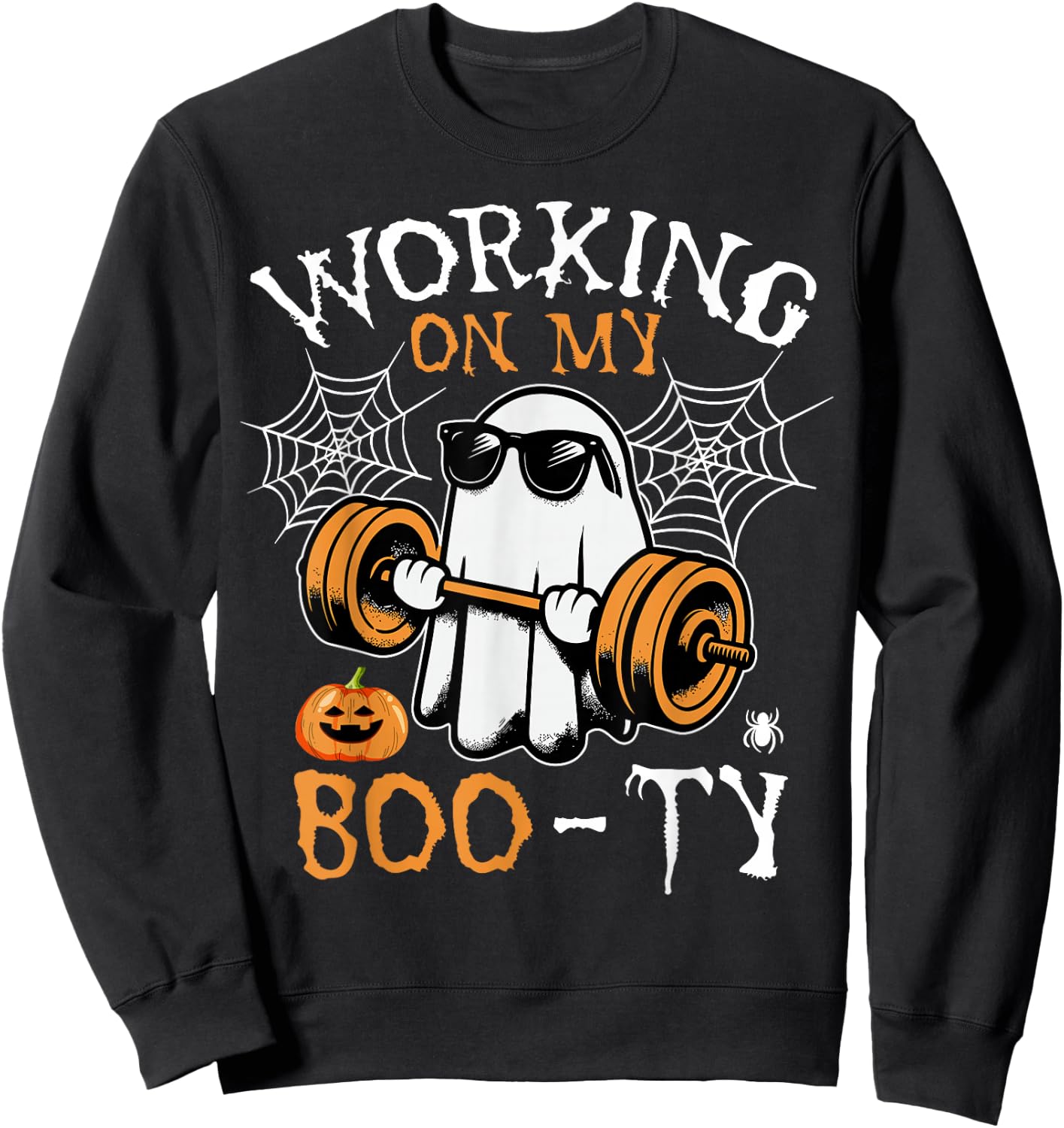 Funny Halloween Workout Gym Working On My Boo-Ty Men Women Sweatshirt - Sweatshirt | Black