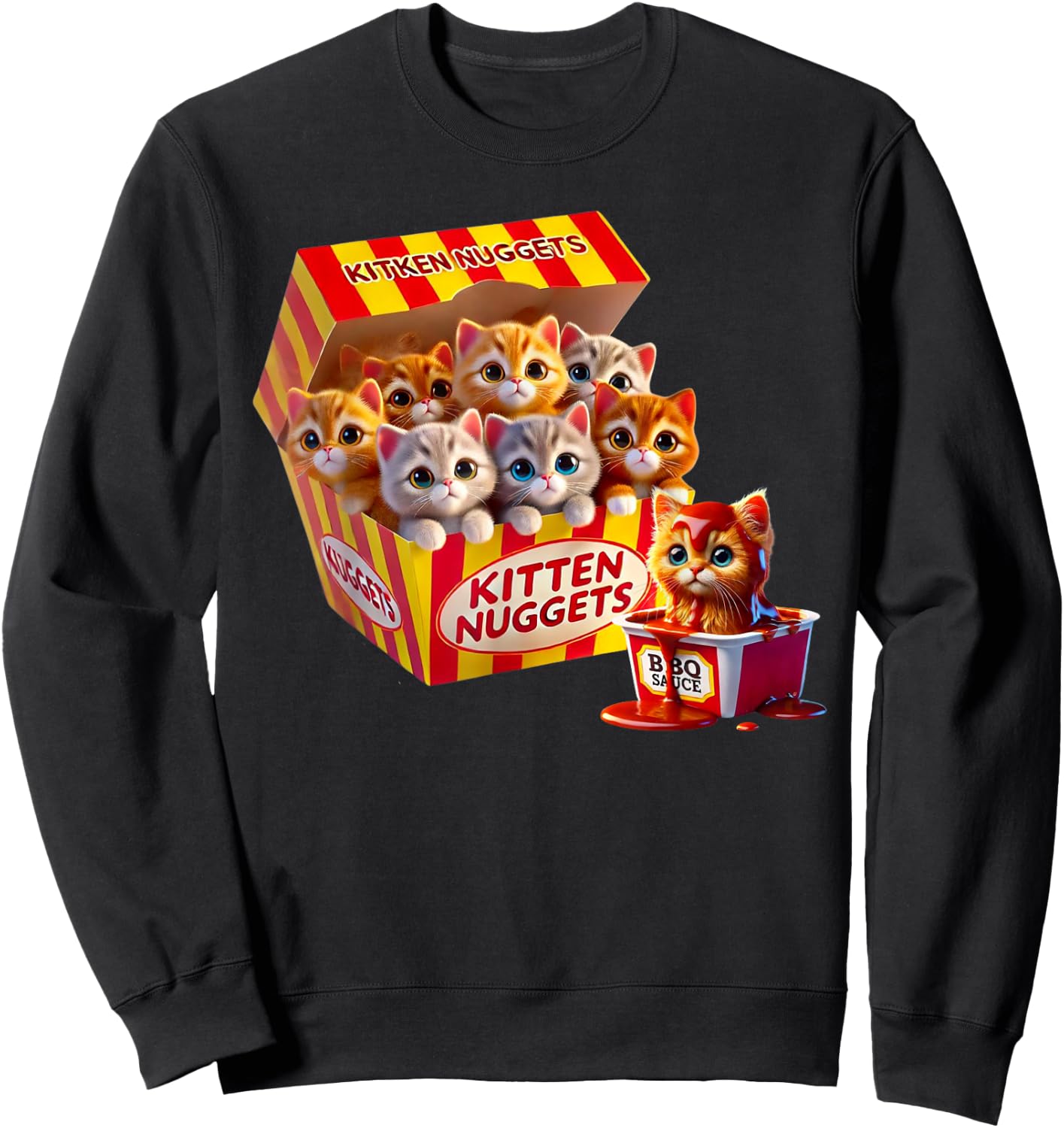 Funny Cat Owner Cute Gifts Kitten Nuggets Cat Lover Gift Food Pun Chicken Nuggets Sweatshirt - Sweatshirt | Black