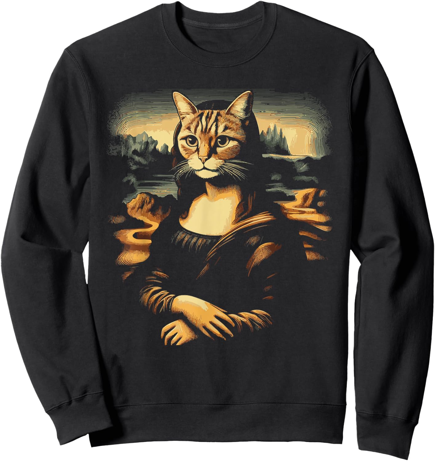 Monalisa With A Cat Face Funny Cat Lover Cat Memes Women Kids Sweatshirt - Sweatshirt | Black