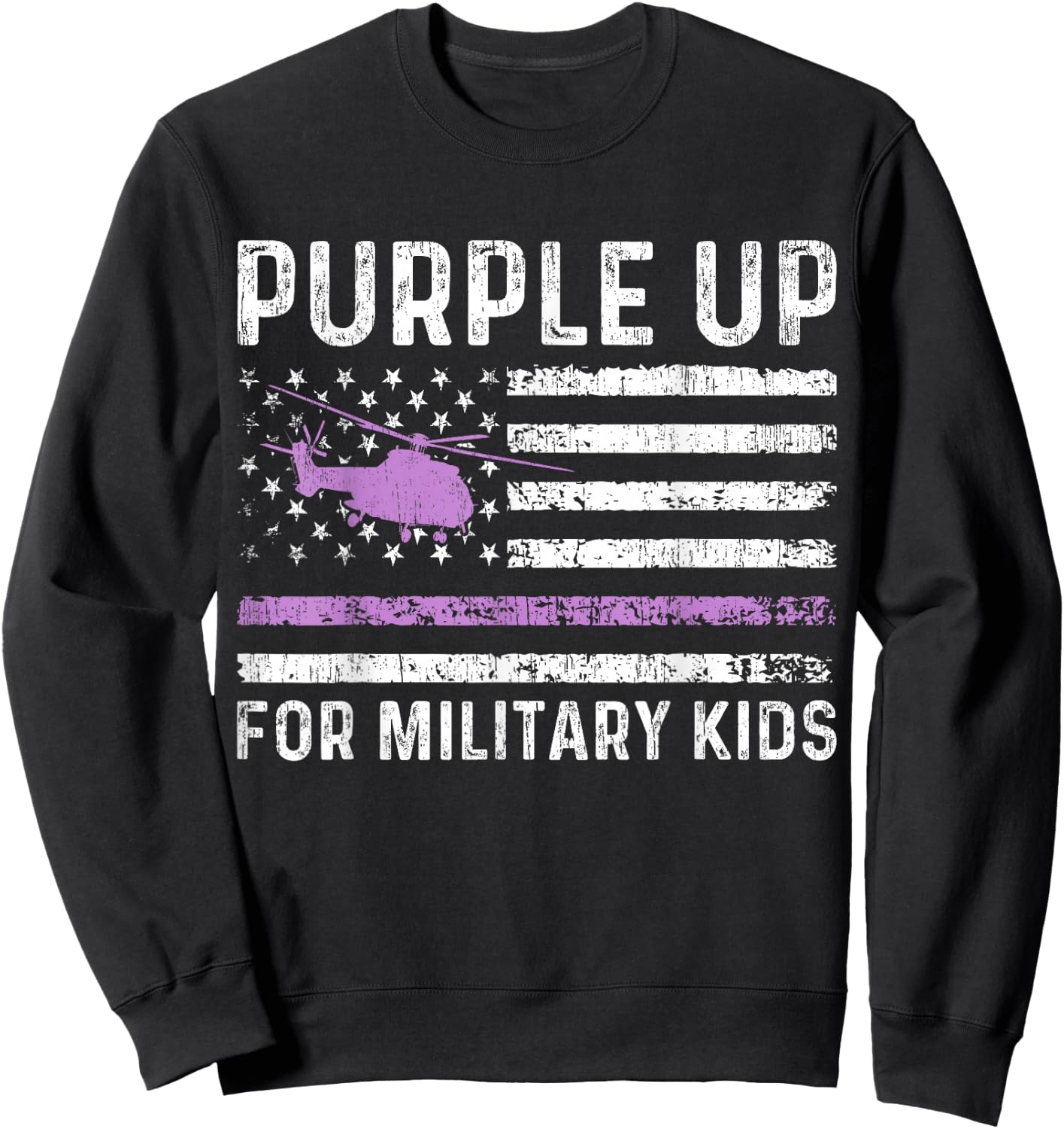 Purple Up For Military Kids - Month Military Child USA Flag Sweatshirt - Sweatshirt | Black