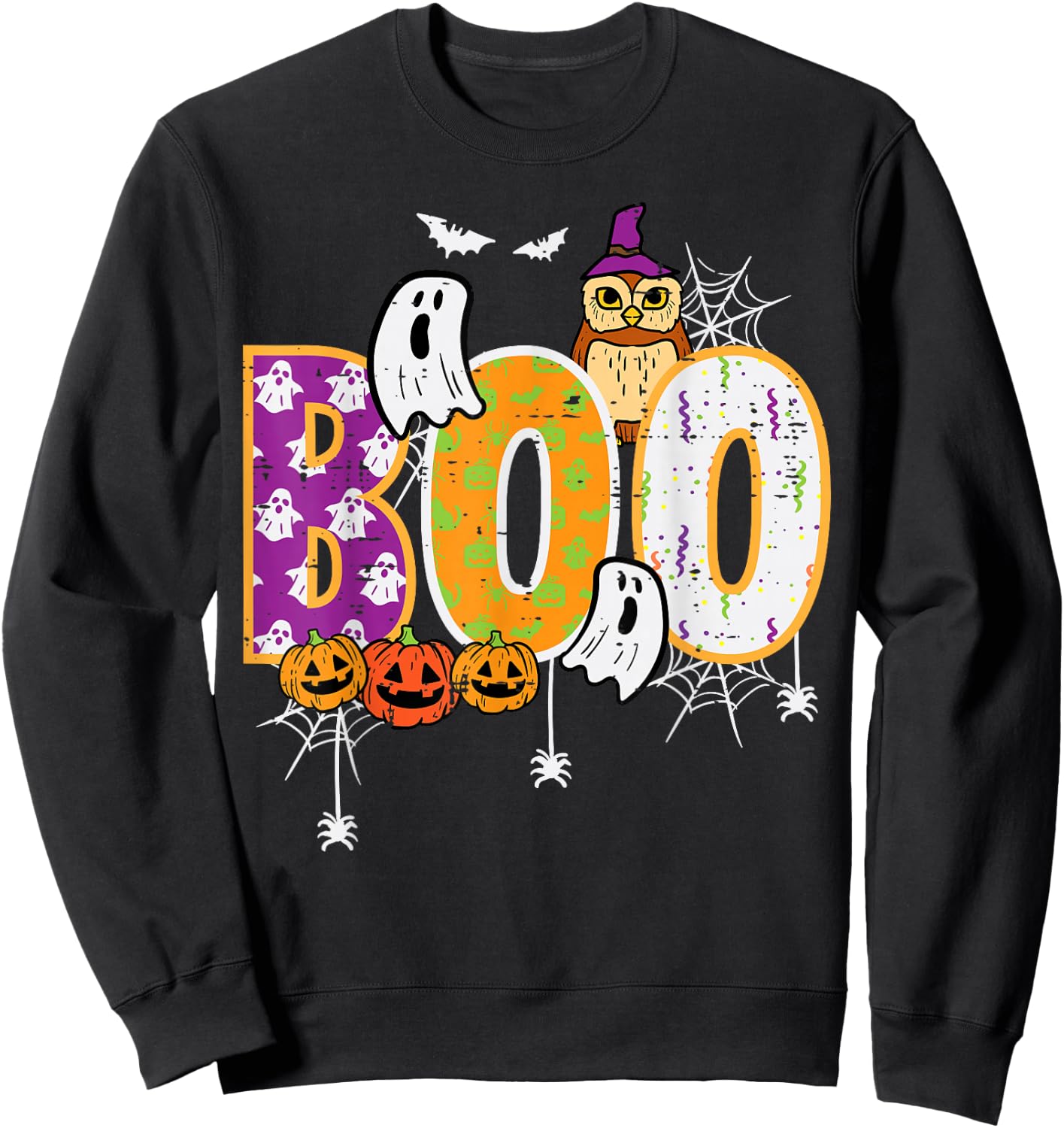 Halloween Boo Owl Cute Costume Boys Girls Kids Women Men Sweatshirt - Sweatshirt | Black