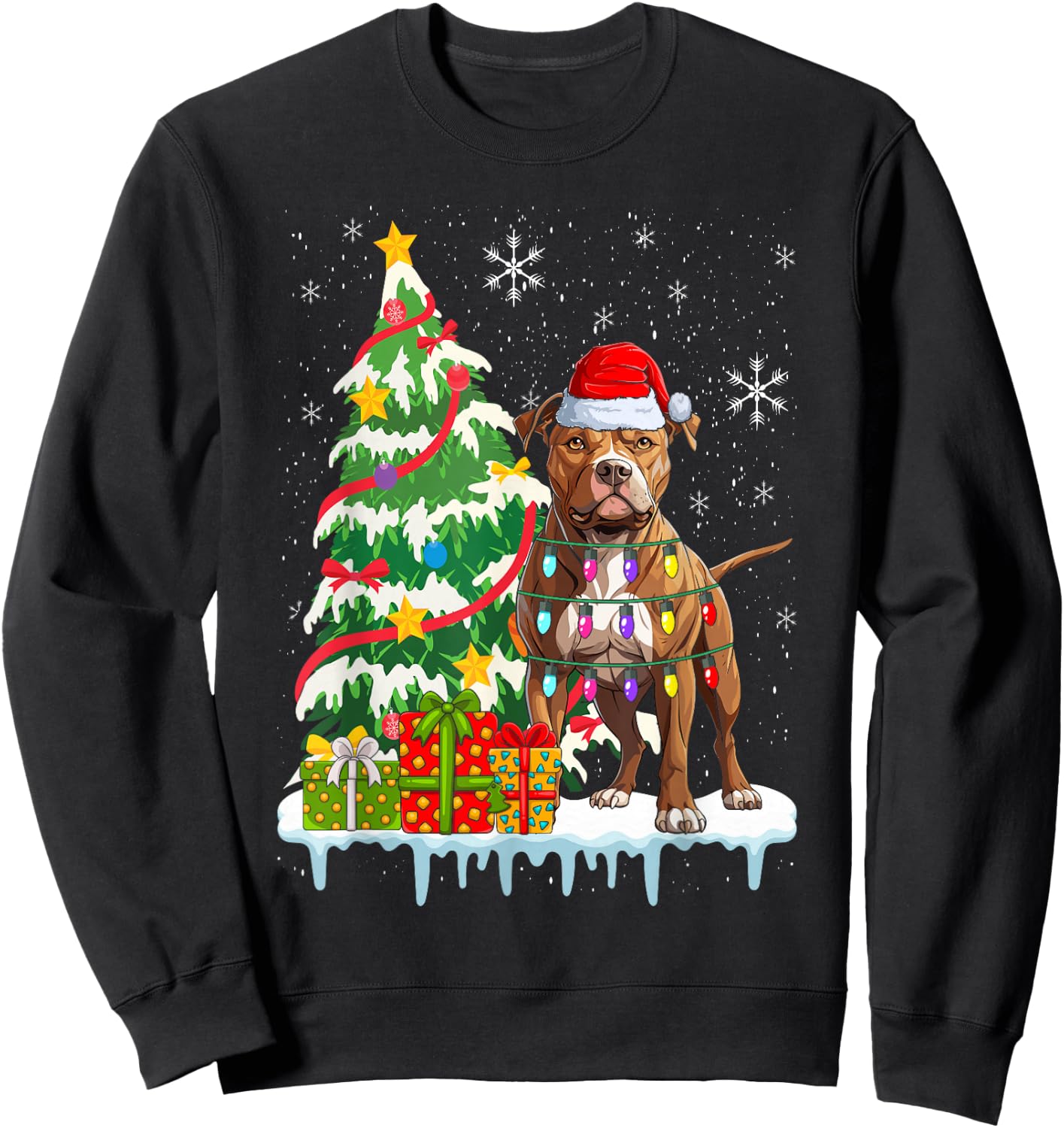 Pitbull Christmas Santa Pitbull Dog Lovers Christmas Tree Sweatshirt - Sweatshirt | Black