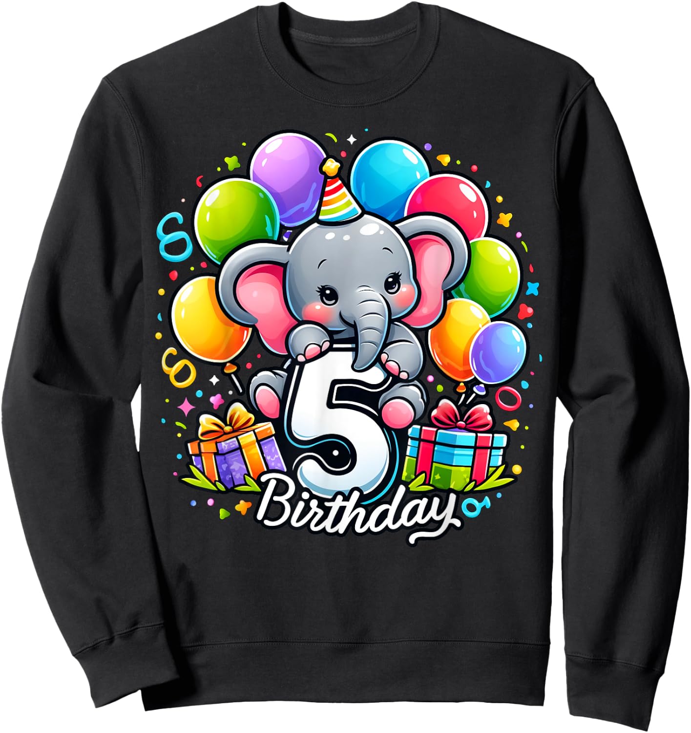 Kids Elephant Theme fifth Bday Party 5th Elephant Birthday Sweatshirt - Sweatshirt | Black