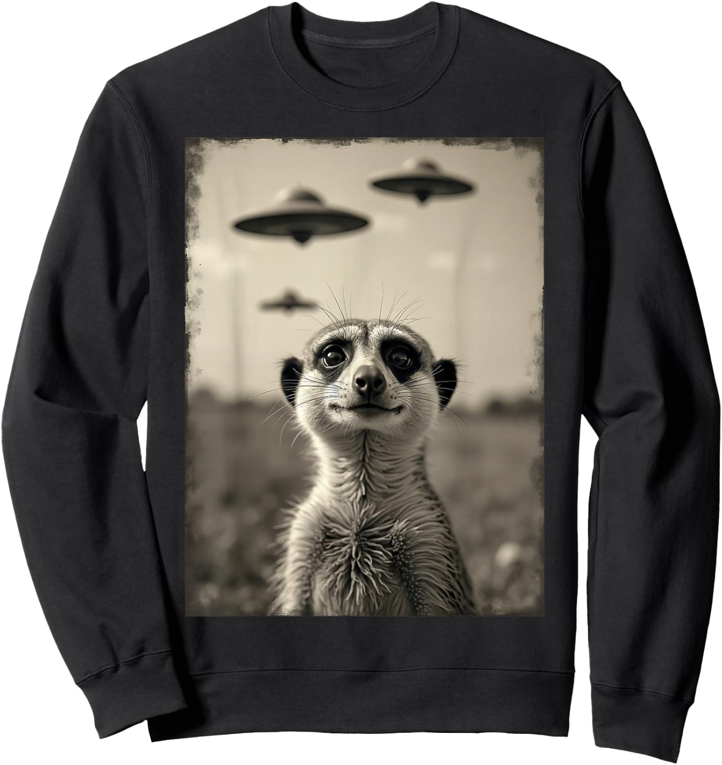 Funny meerkat Selfie with UFOs Weird Alien Sweatshirt - Sweatshirt | Black