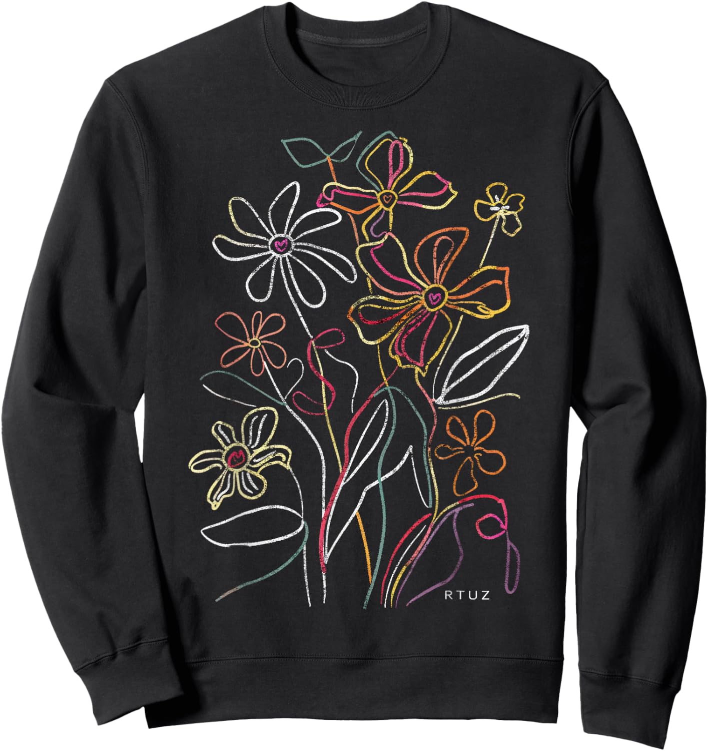 Boho Style Floral Pastel Design Flowers Hipster Streetwear Sweatshirt - Sweatshirt | Black