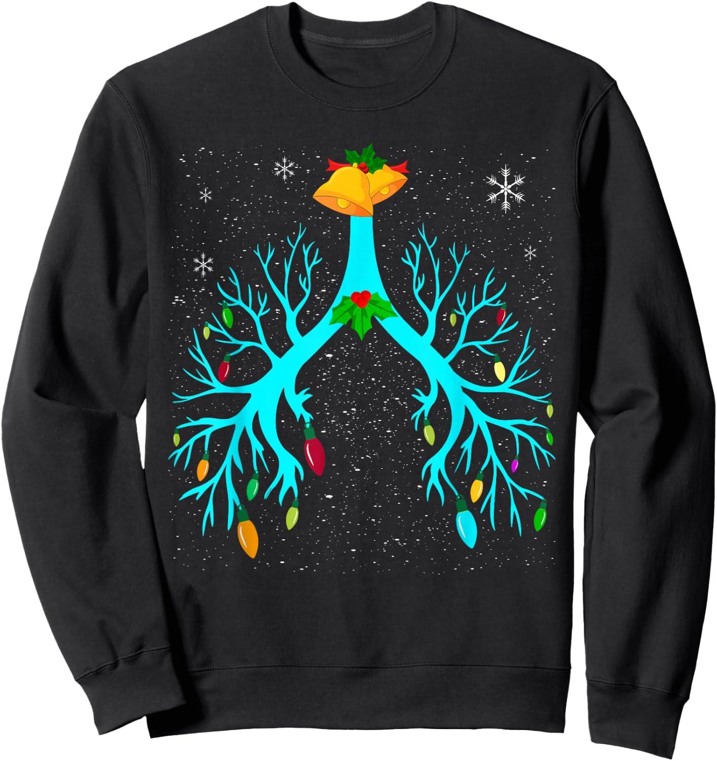 Respiratory Therapy Lung Christmas Xmas Light Ornament Sweatshirt - Sweatshirt | Black